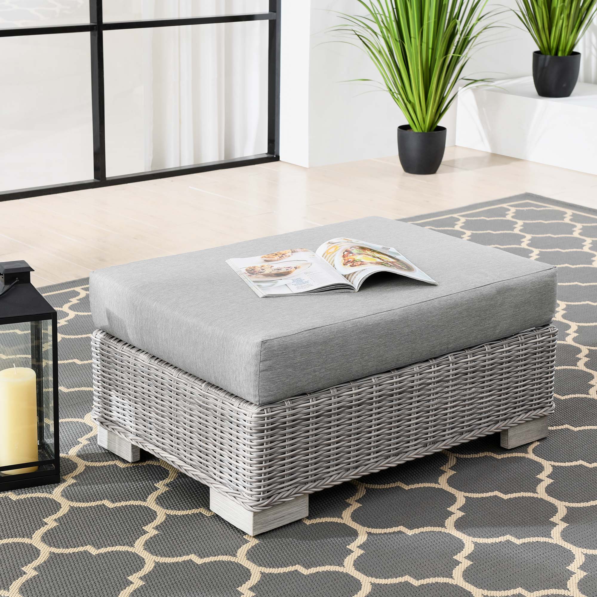 Modway Conway Outdoor Patio Wicker Rattan Ottoman