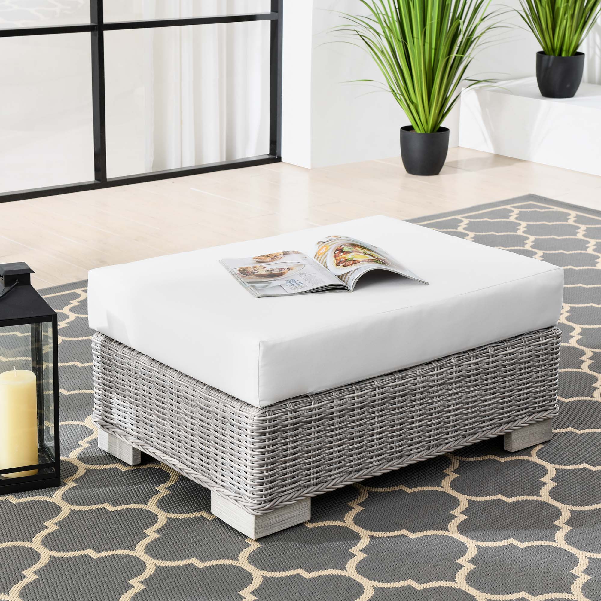 Modway Conway Outdoor Patio Wicker Rattan Ottoman