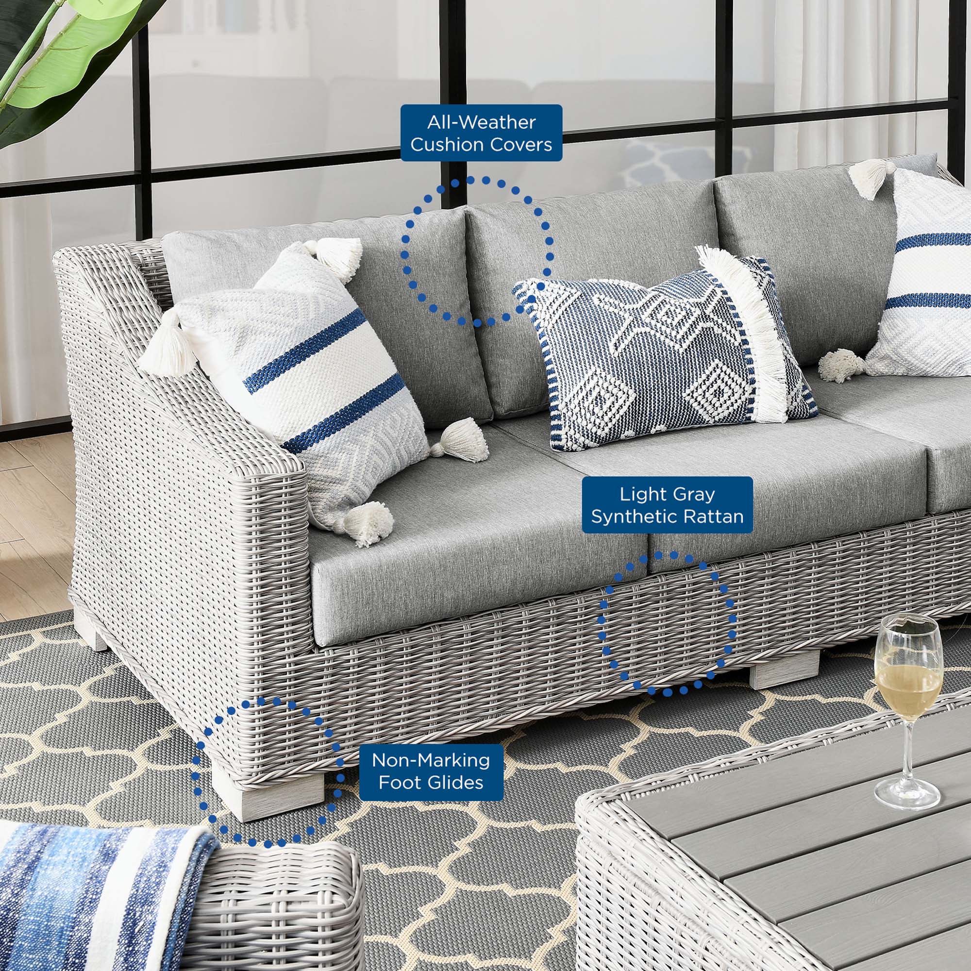 Modway Conway Outdoor Patio Wicker Rattan Sofa