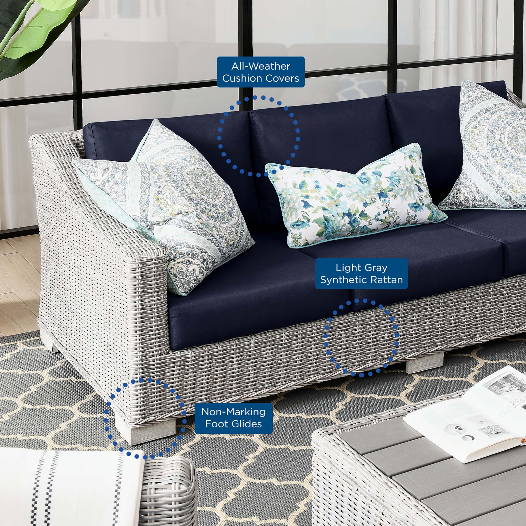 Modway Conway Outdoor Patio Wicker Rattan Sofa