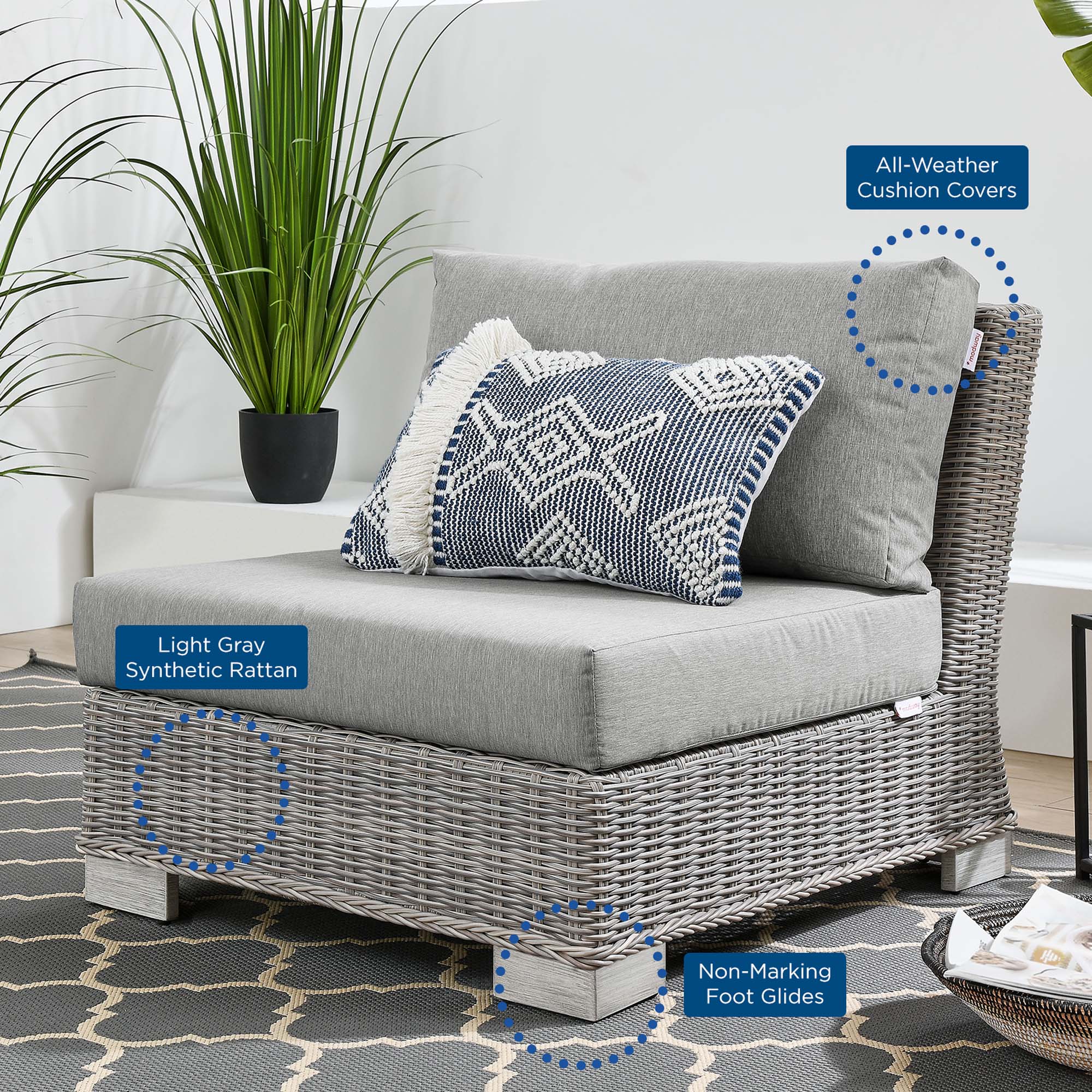Modway Conway Outdoor Patio Wicker Rattan Armless Chair