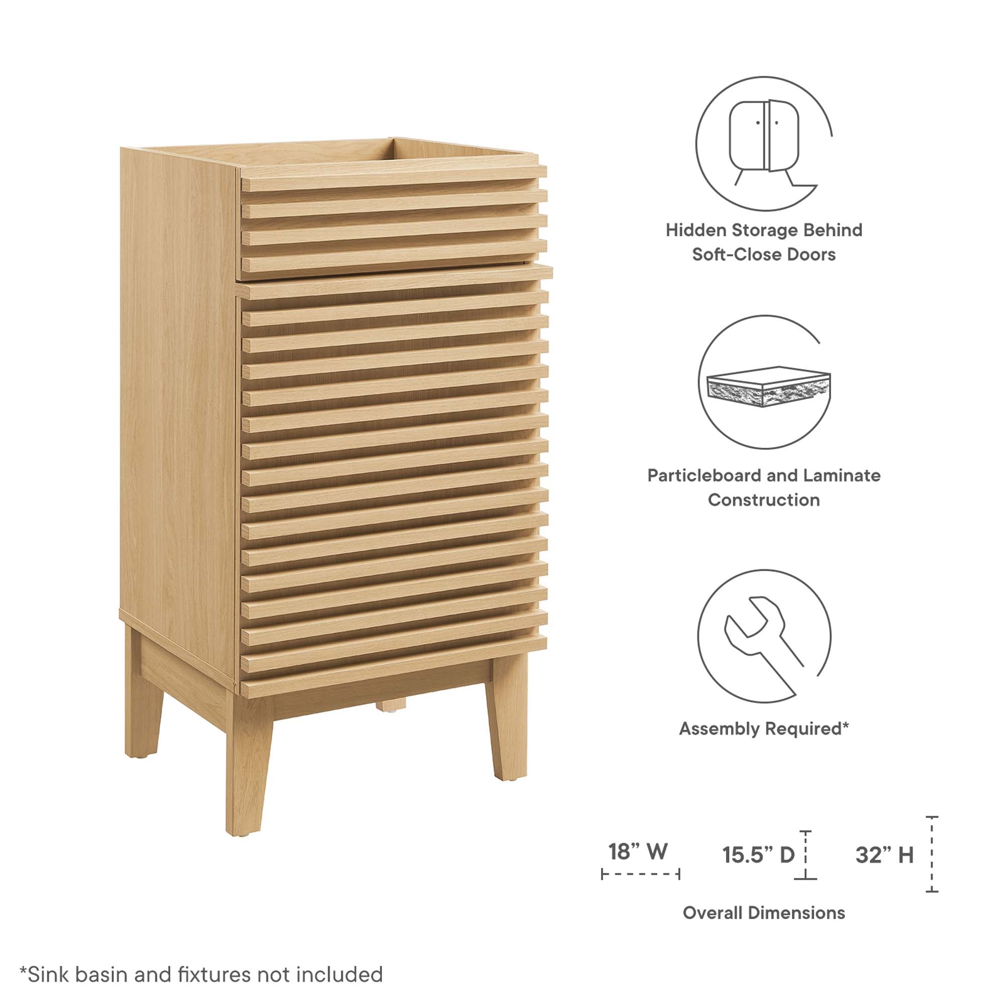 Modway Render 18" Bathroom Vanity Cabinet (Sink Basin Not Included)