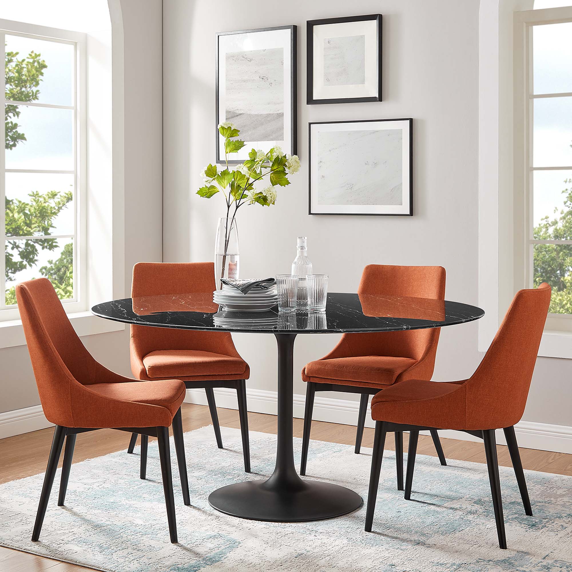Modway Lippa 60" Round Faux Marble Dining Table