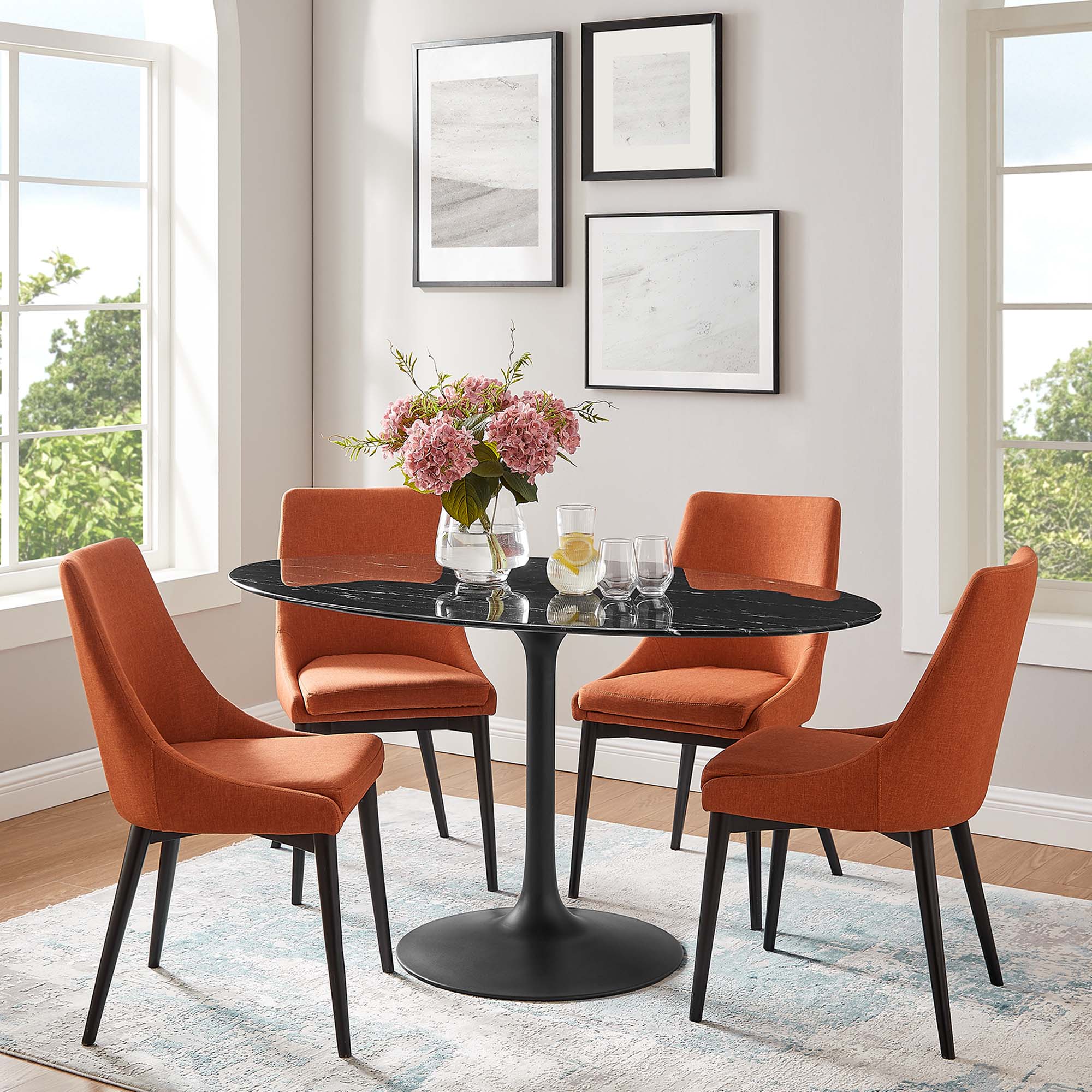 Modway Lippa 60" Oval Faux Marble Dining Table