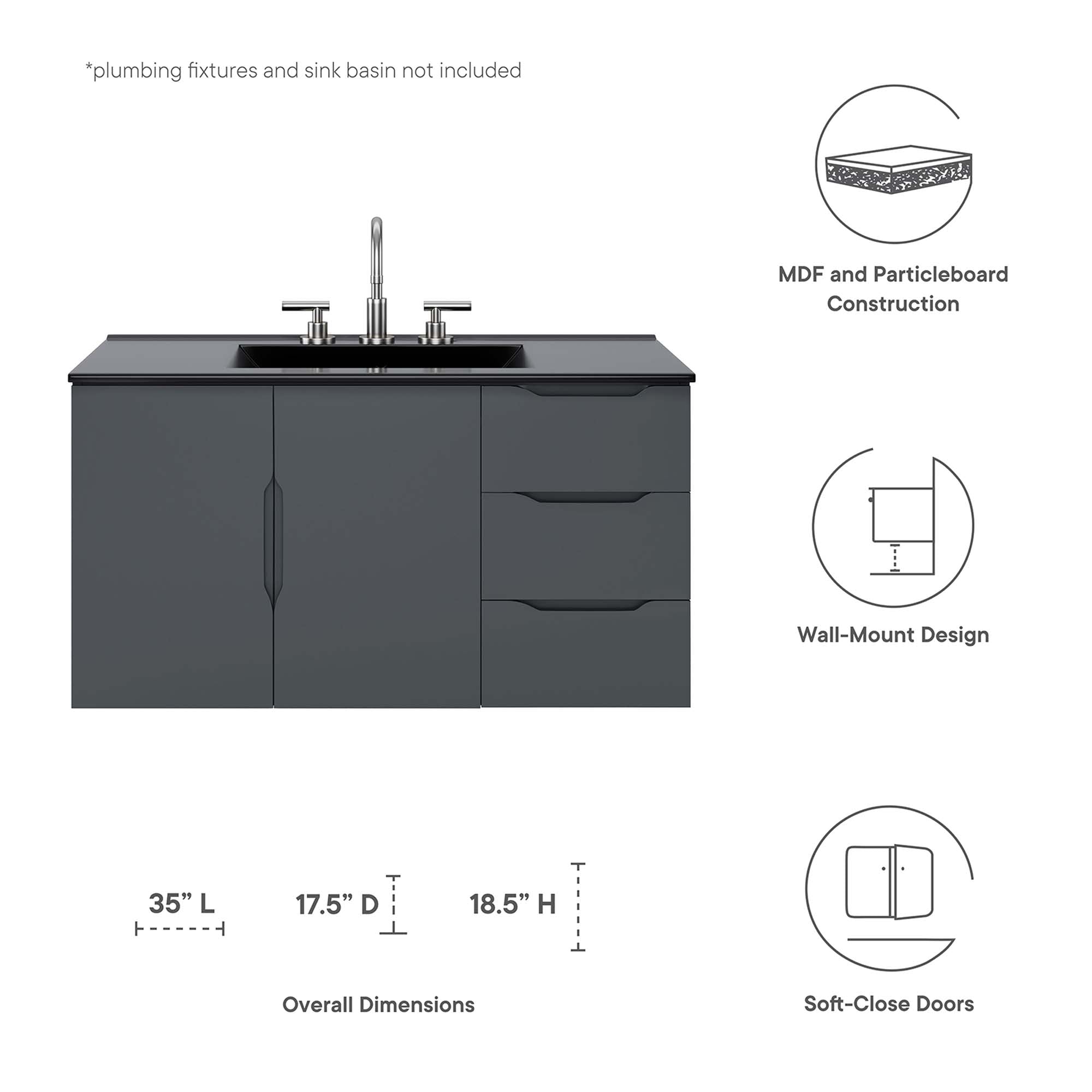 Modway Vitality 36" Bathroom Vanity Cabinet (Sink Basin Not Included)