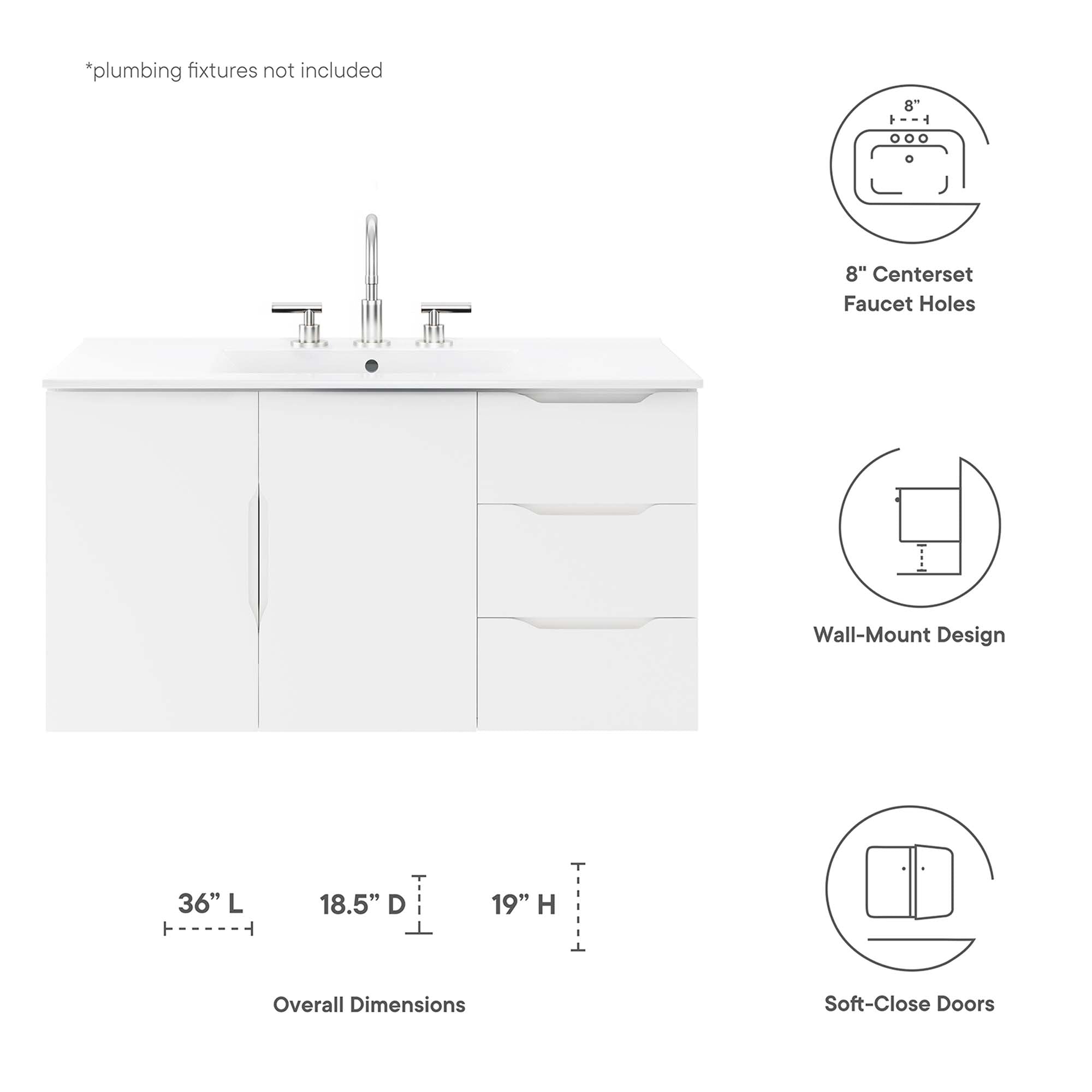 Modway Vitality 36" Bathroom Vanity Cabinet (Sink Basin Not Included)