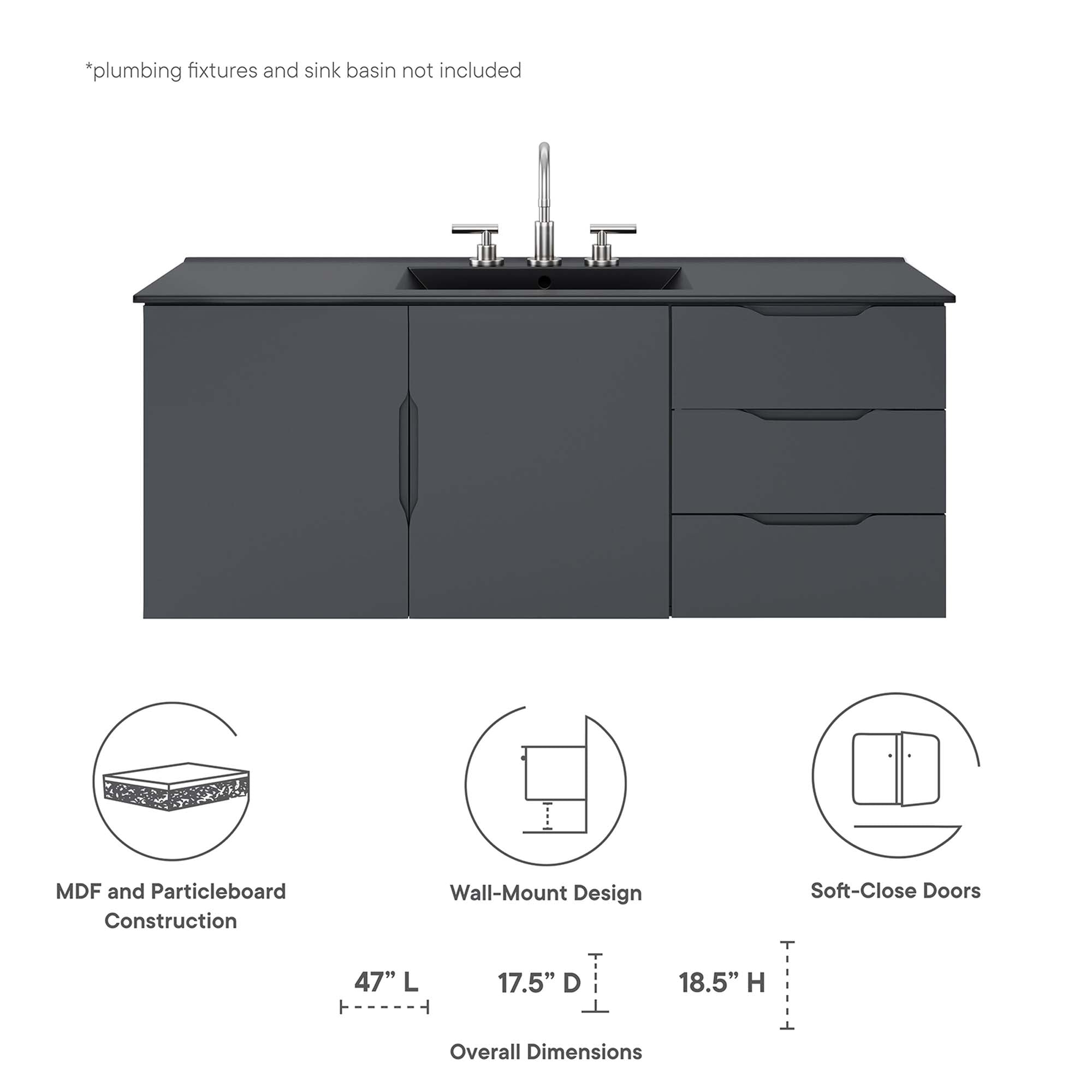 Modway Vitality 48" Double or Single Sink Compatible (Not Included) Bathroom Vanity Cabinet