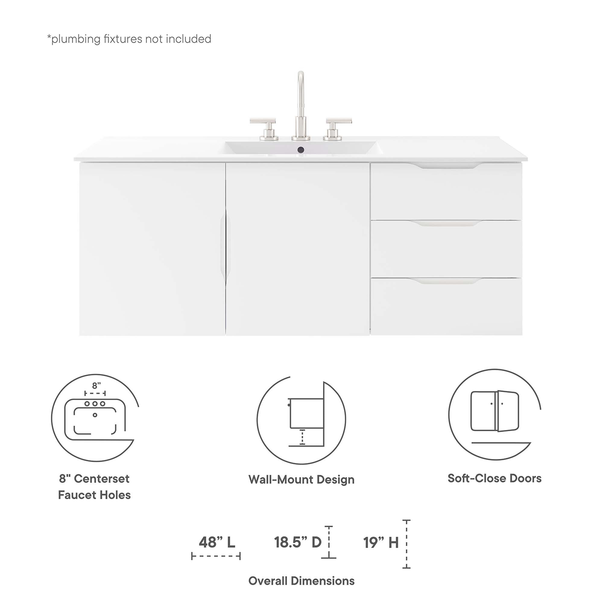 Modway Vitality 48" Double or Single Sink Compatible (Not Included) Bathroom Vanity Cabinet
