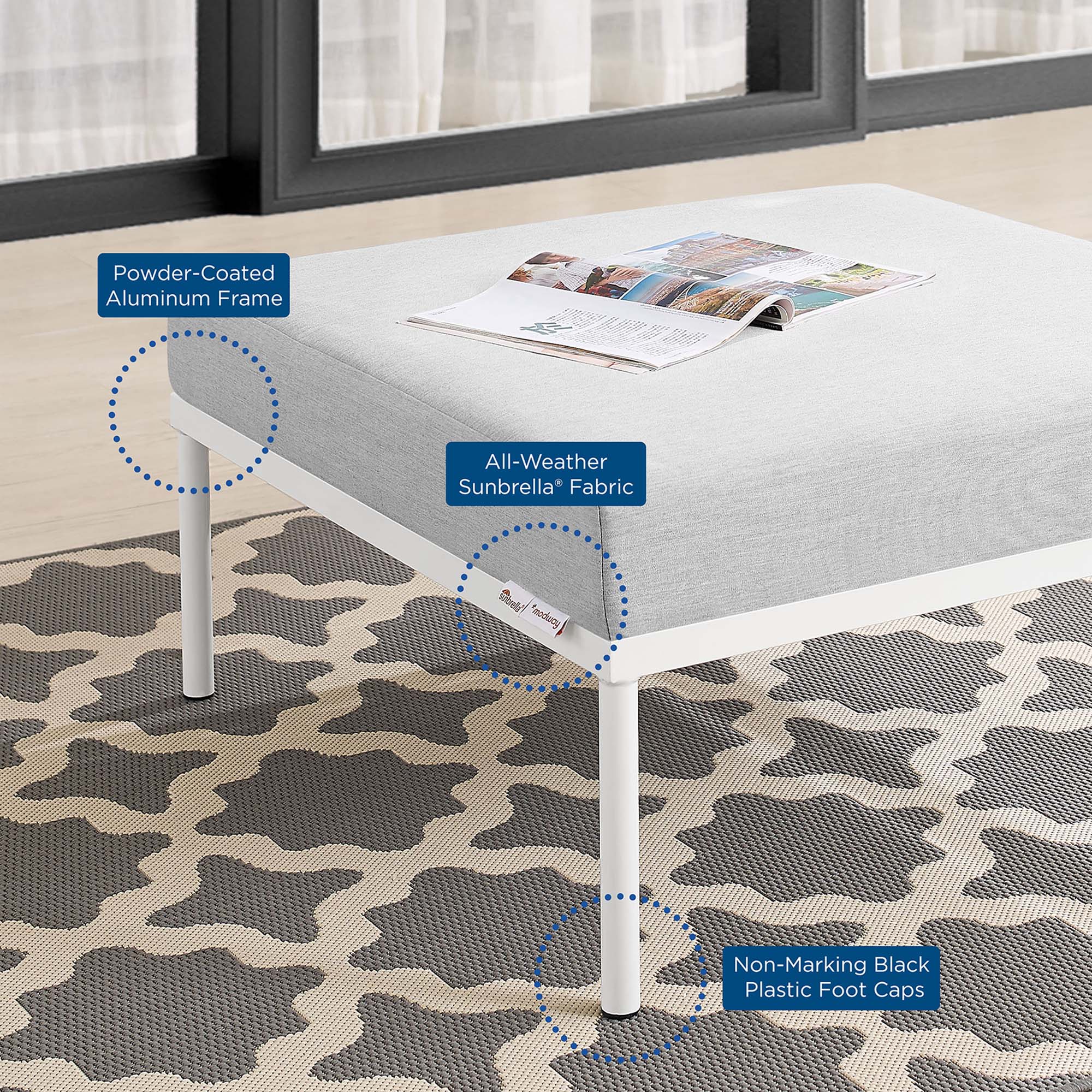 Modway Harmony Sunbrella® Outdoor Patio Aluminum Ottoman