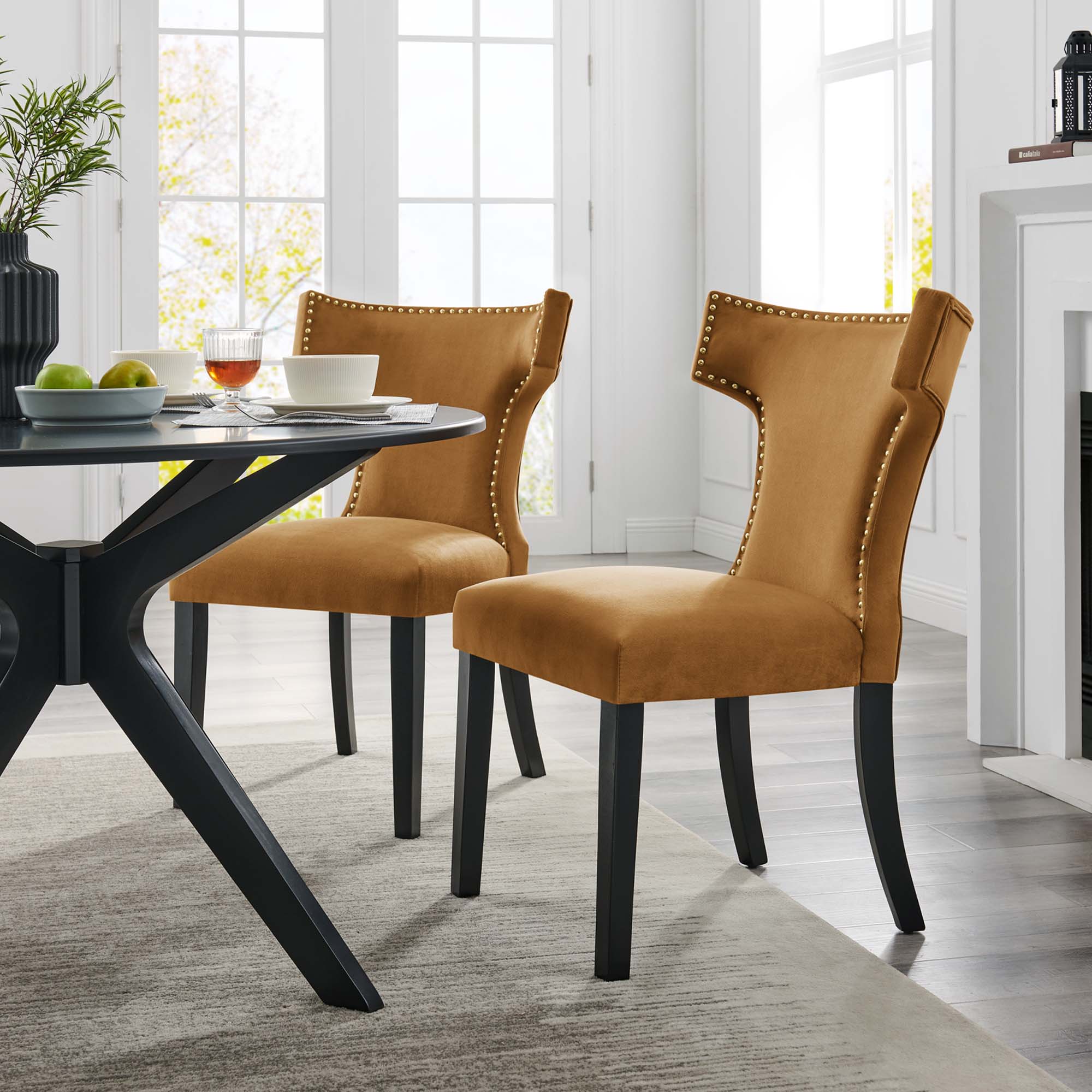 Modway Curve Performance Velvet Dining Chairs Set of 2