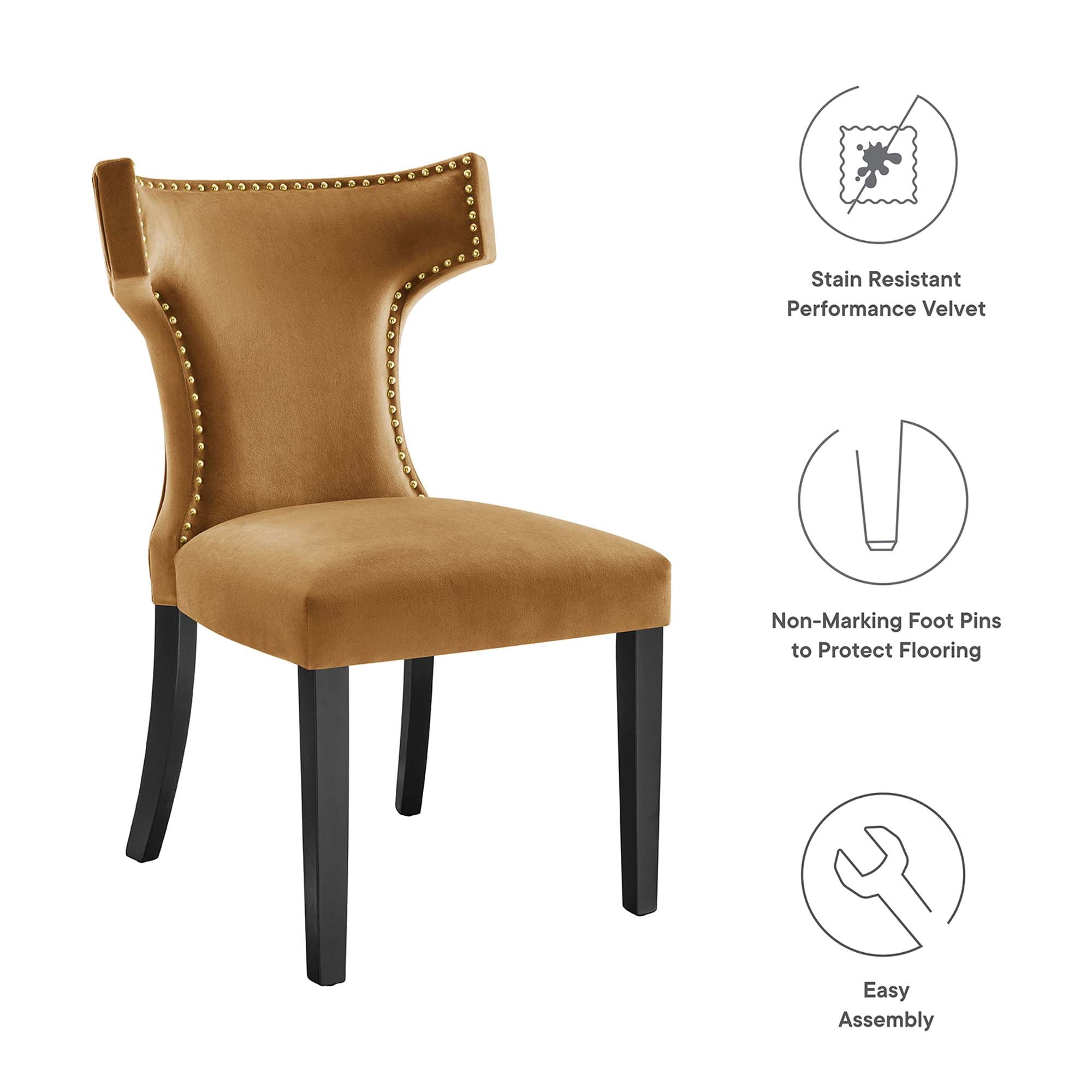Modway Curve Performance Velvet Dining Chairs Set of 2