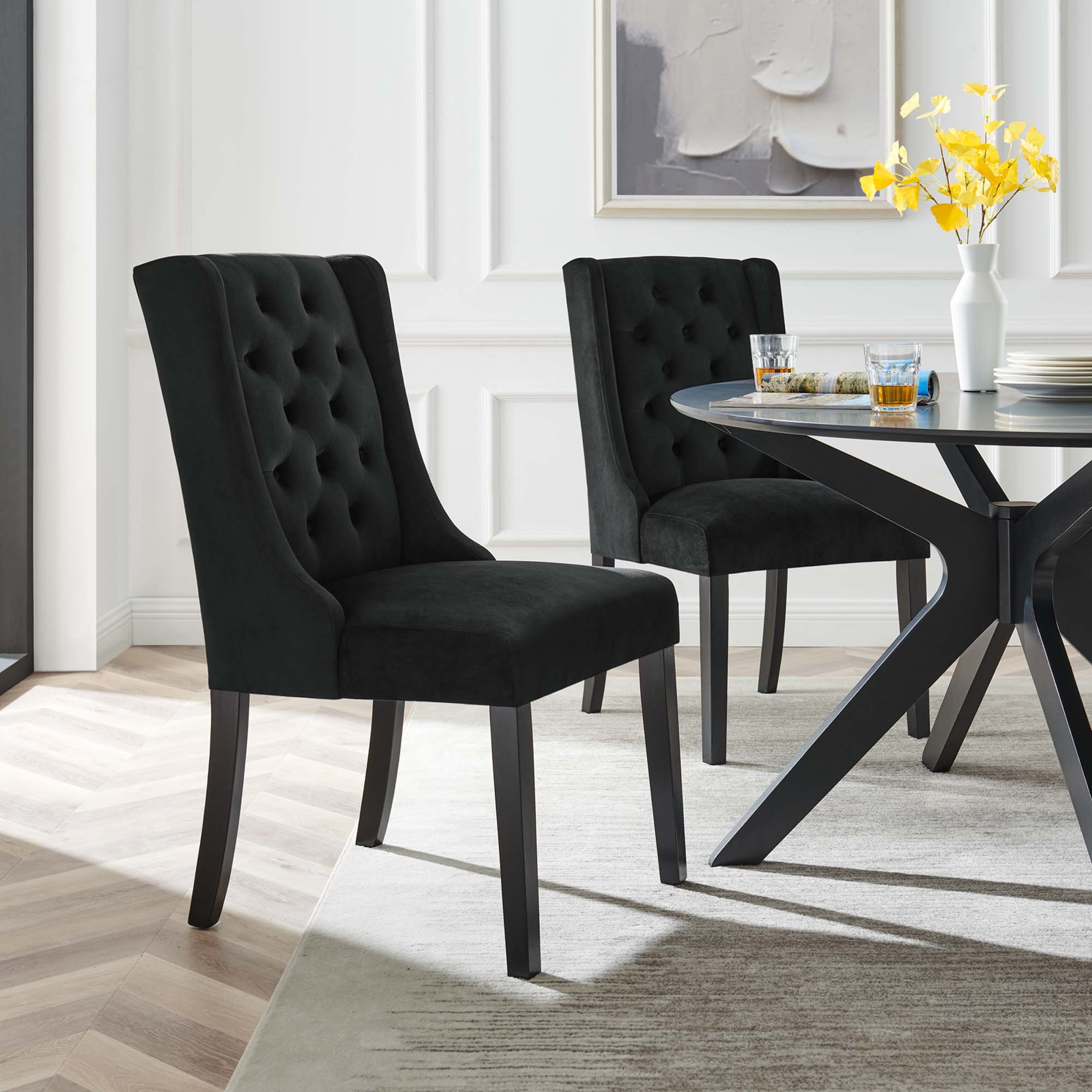 Modway Baronet Performance Velvet Dining Chairs Set of 2