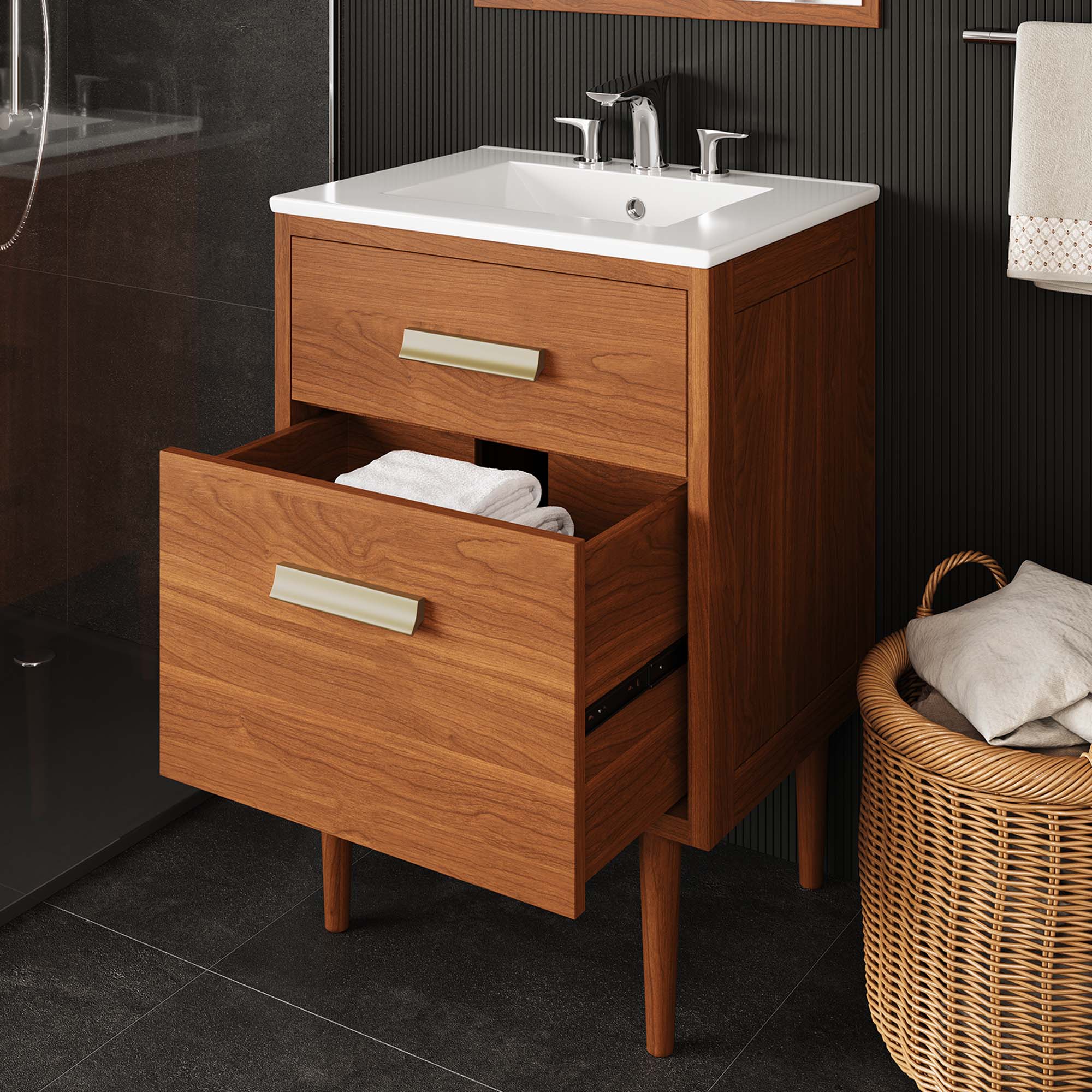 Modway Cassia 24" Teak Wood Bathroom Vanity Cabinet (Sink Basin Not Included)