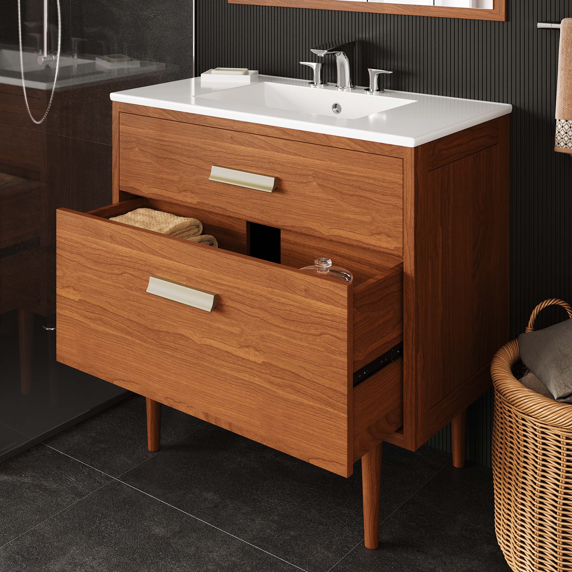 Modway Cassia 36" Teak Wood Bathroom Vanity Cabinet (Sink Basin Not Included)