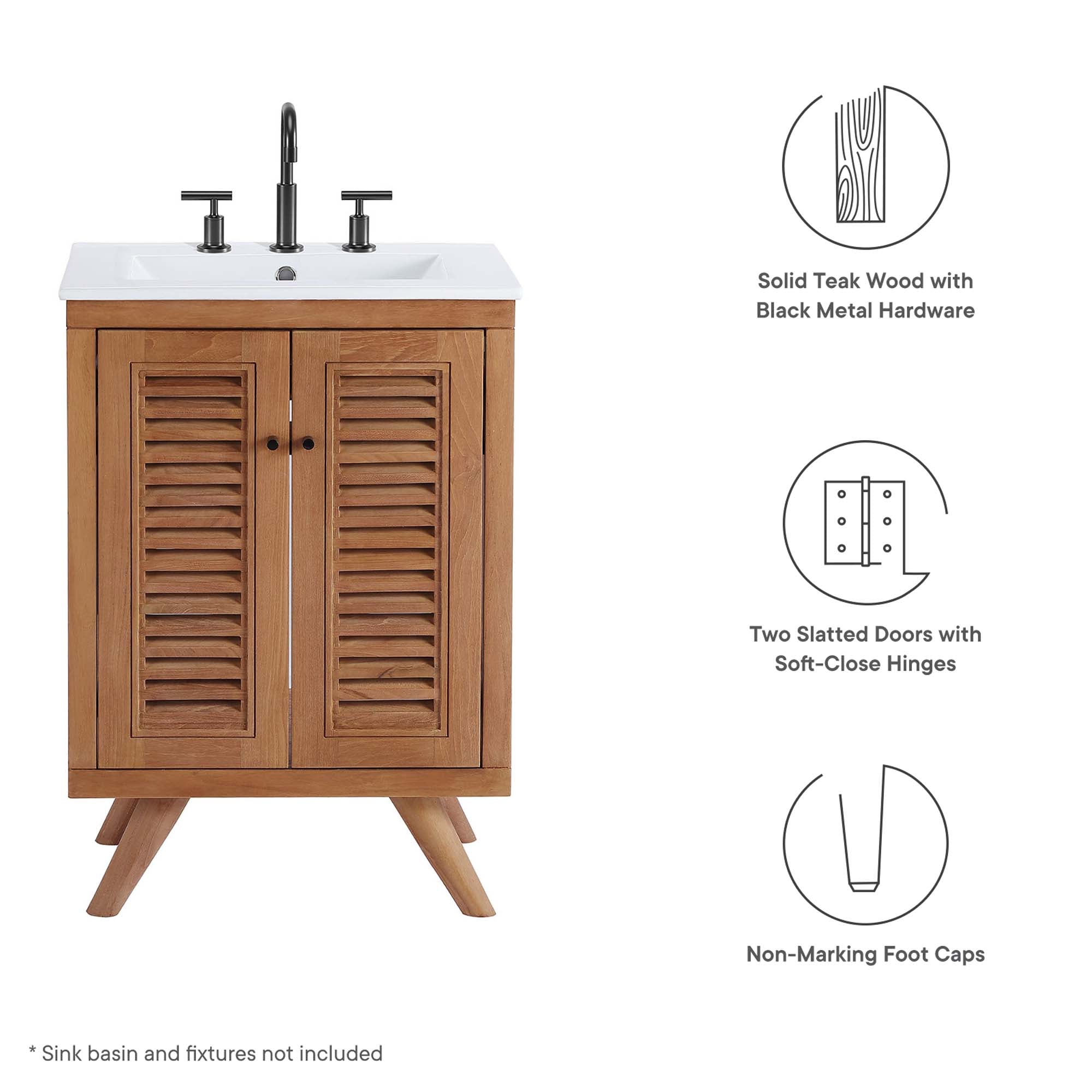Modway Birdie 24" Teak Wood Bathroom Vanity Cabinet (Sink Basin Not Included)