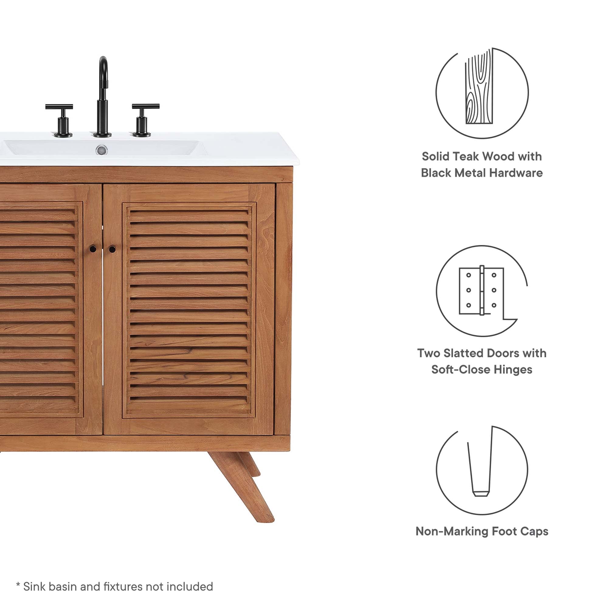Modway Birdie 36" Teak Wood Bathroom Vanity Cabinet (Sink Basin Not Included)