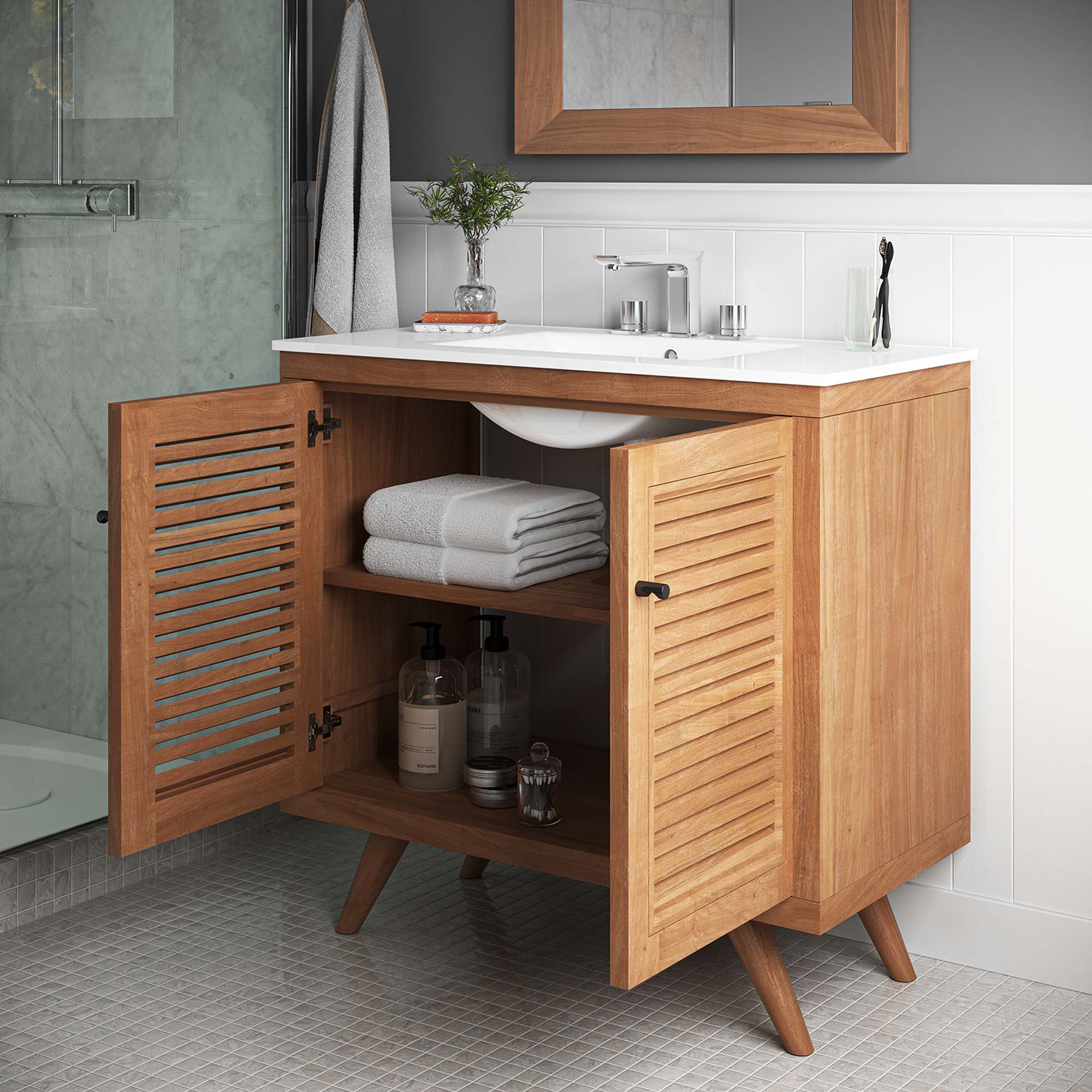 Modway Birdie 36" Teak Wood Bathroom Vanity Cabinet (Sink Basin Not Included)