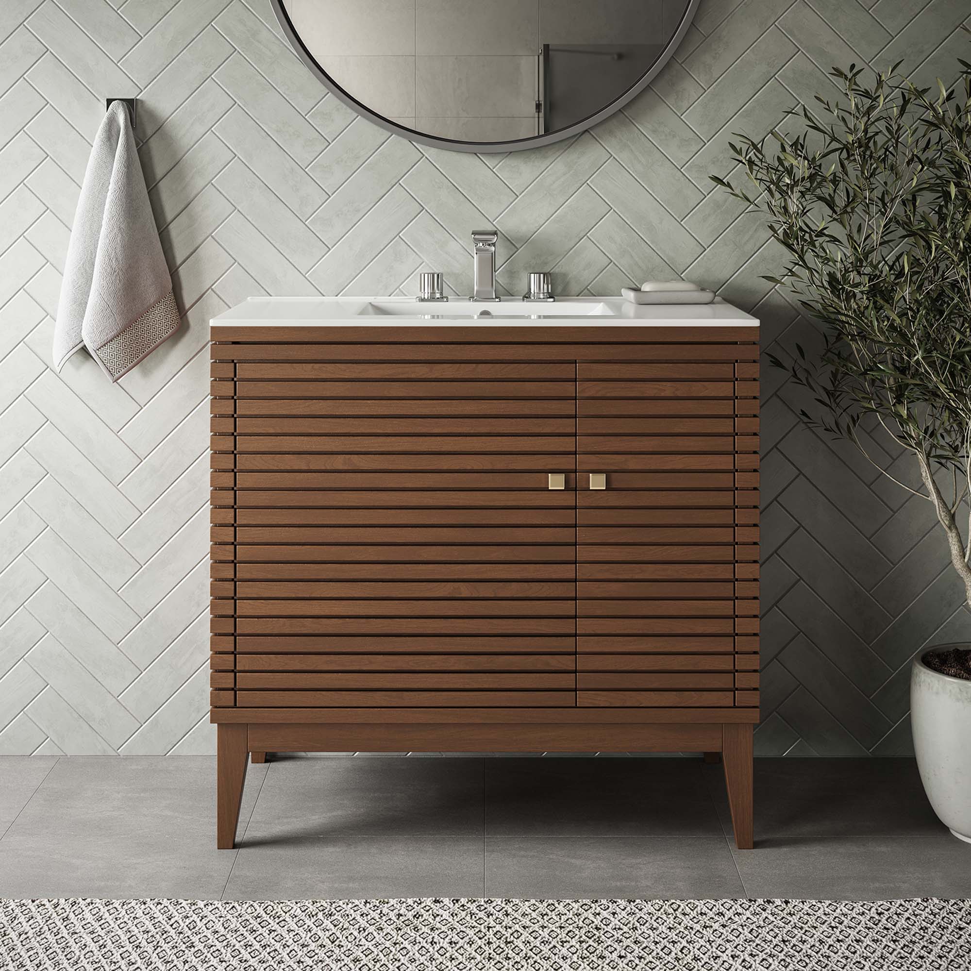 Modway Ledger 36" Wood Bathroom Vanity Cabinet (Sink Basin Not Included)