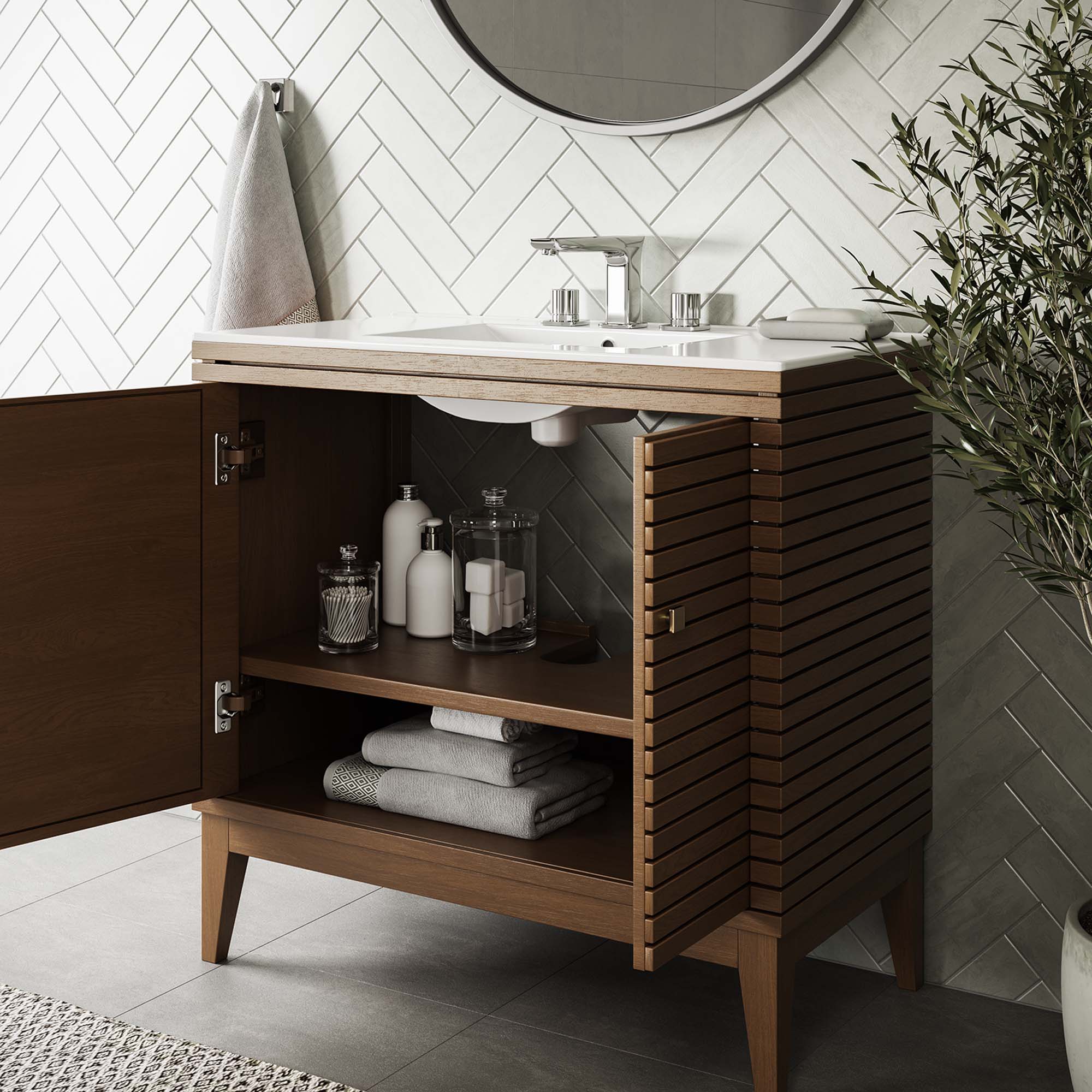 Modway Ledger 36" Wood Bathroom Vanity Cabinet (Sink Basin Not Included)