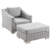 Modway Conway 2-Piece Outdoor Patio Wicker Rattan Armchair and Ottoman Set