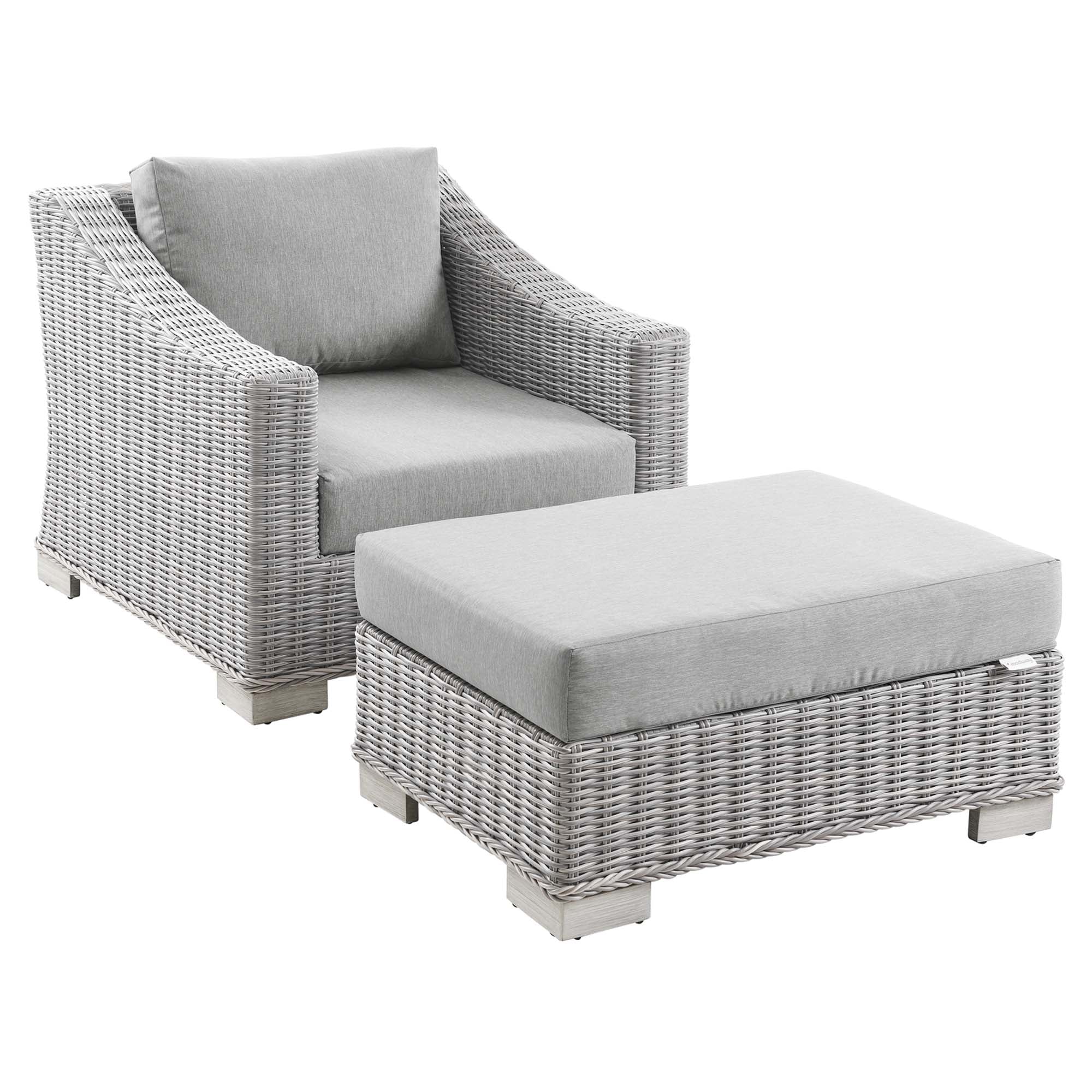 Modway Conway 2-Piece Outdoor Patio Wicker Rattan Armchair and Ottoman Set
