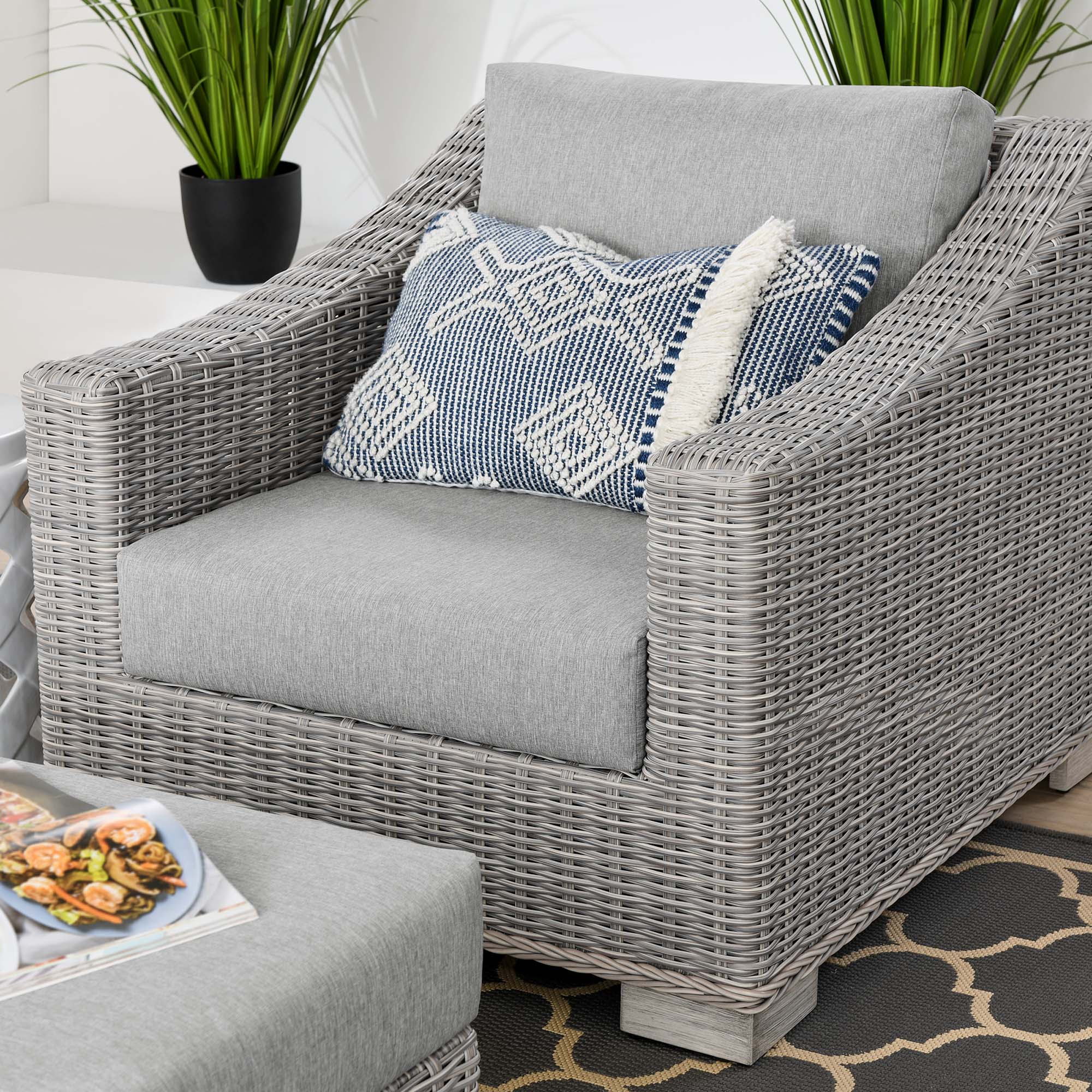 Modway Conway 2-Piece Outdoor Patio Wicker Rattan Armchair and Ottoman Set
