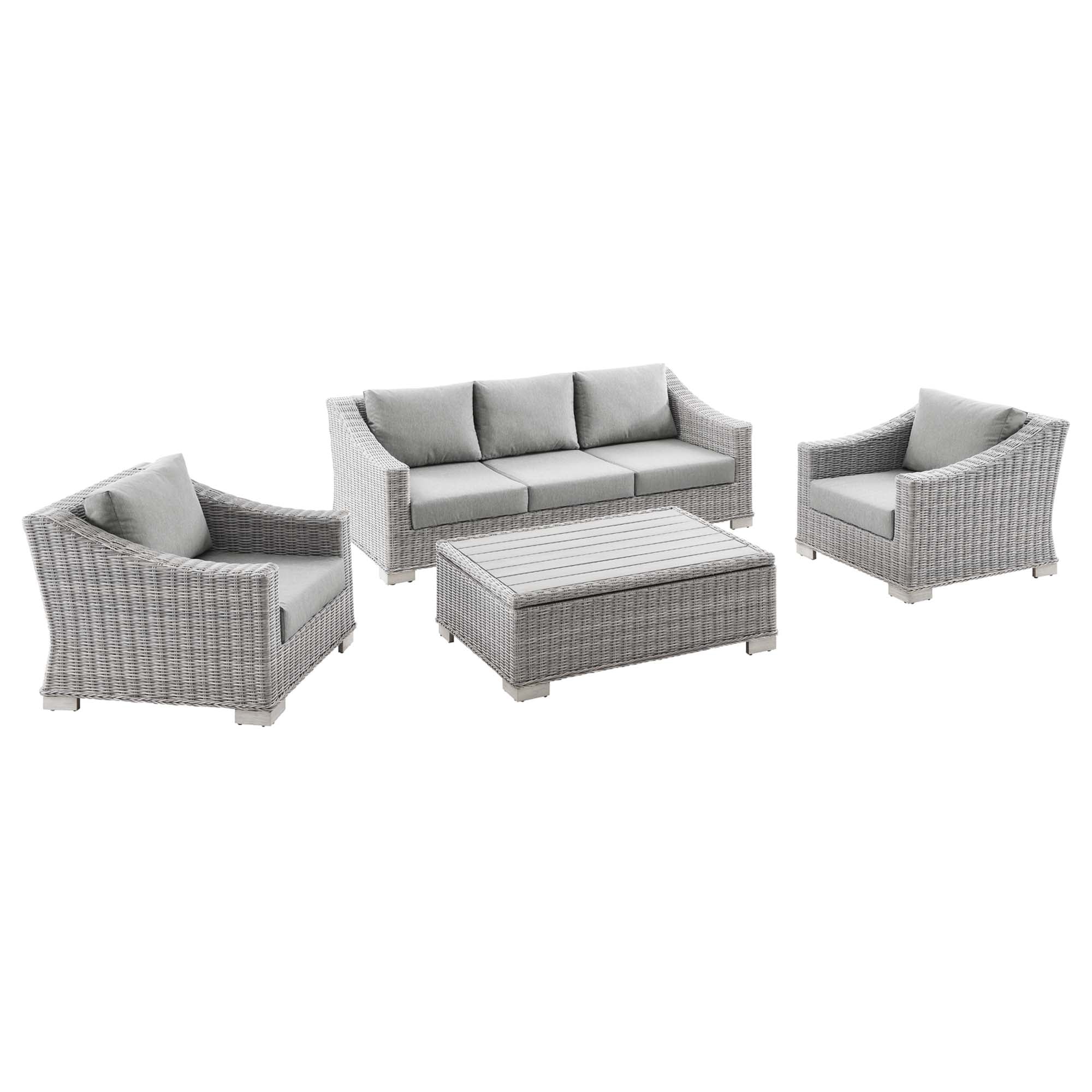 Modway Conway 4-Piece Outdoor Patio Wicker Rattan Furniture Set