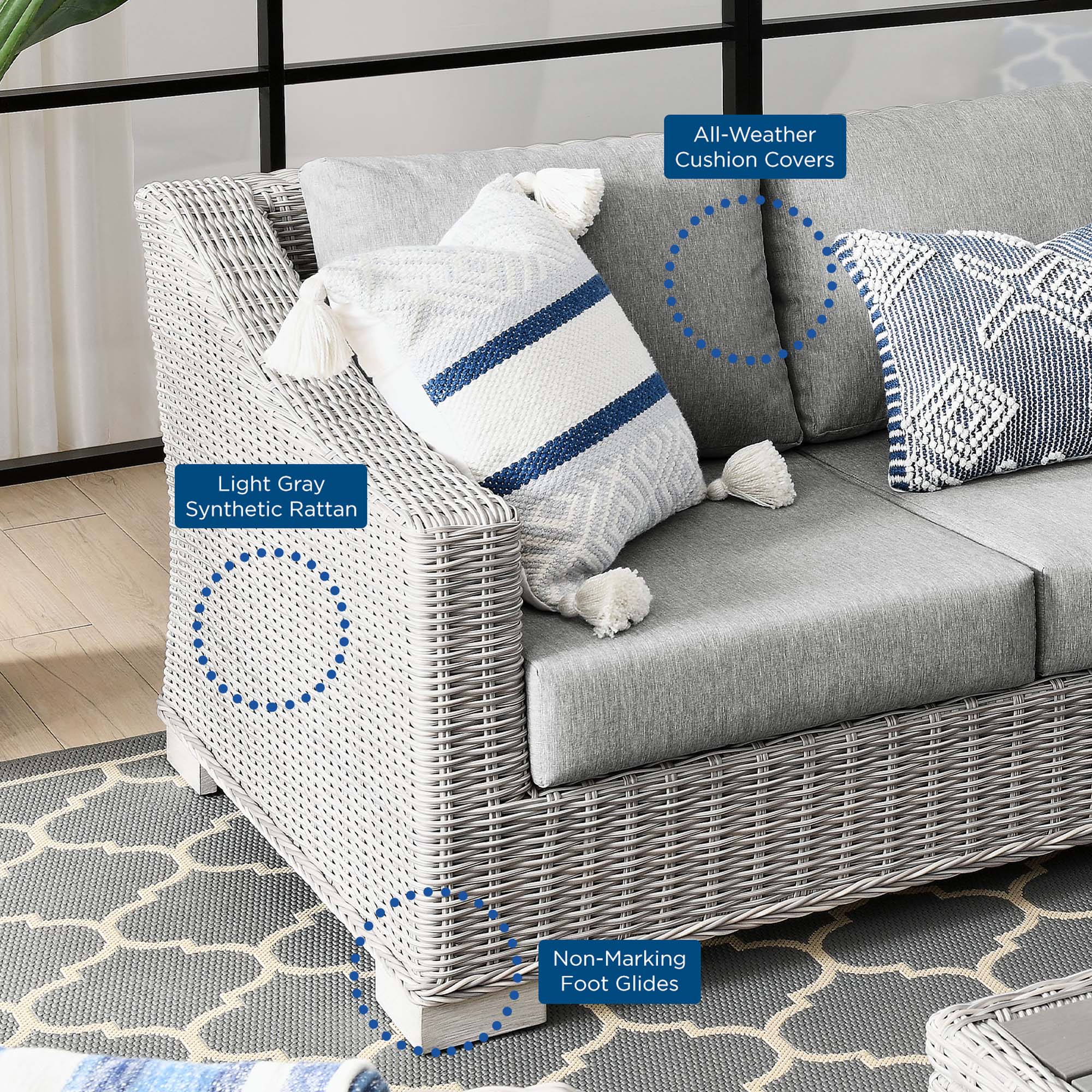 Modway Conway 4-Piece Outdoor Patio Wicker Rattan Furniture Set