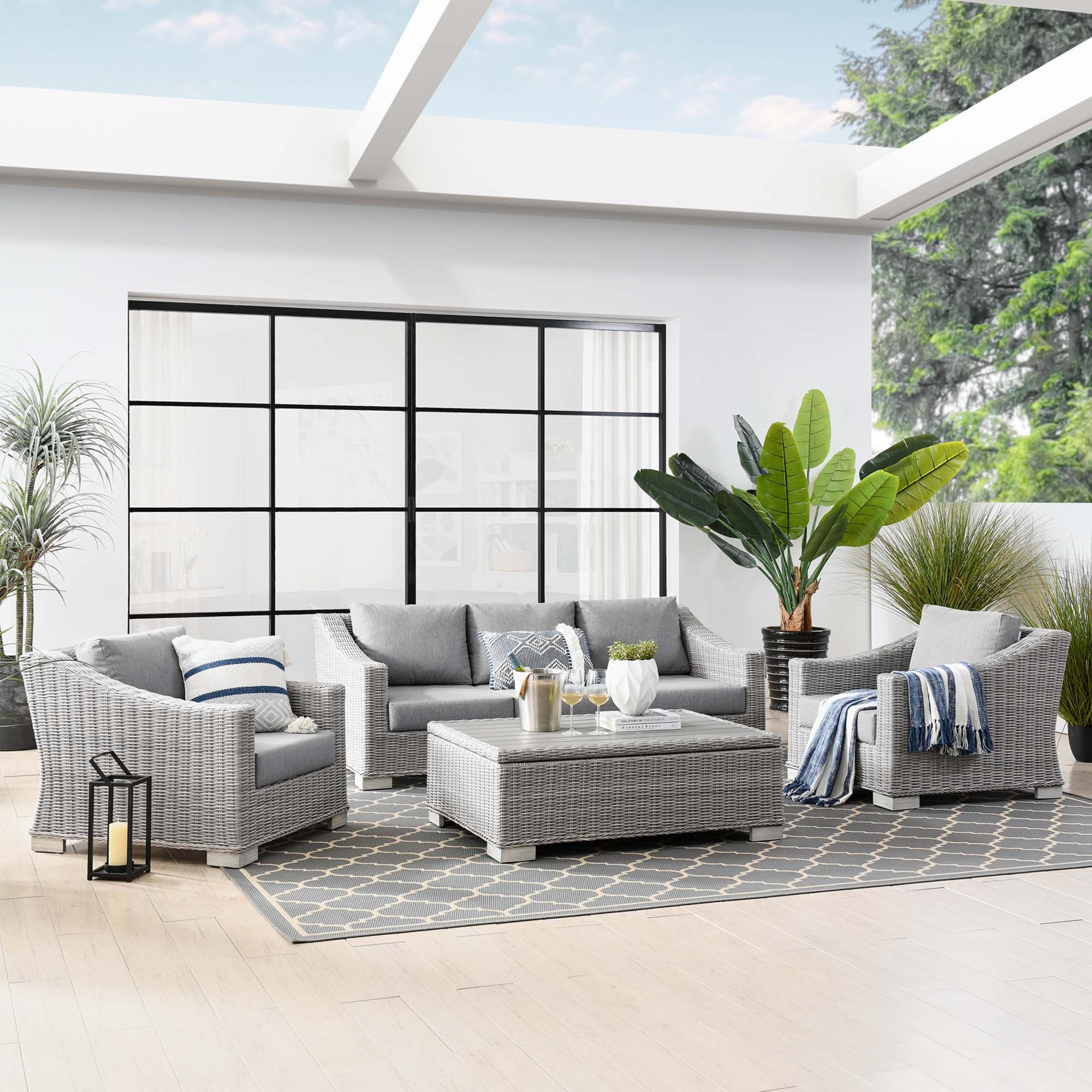 Modway Conway 4-Piece Outdoor Patio Wicker Rattan Furniture Set