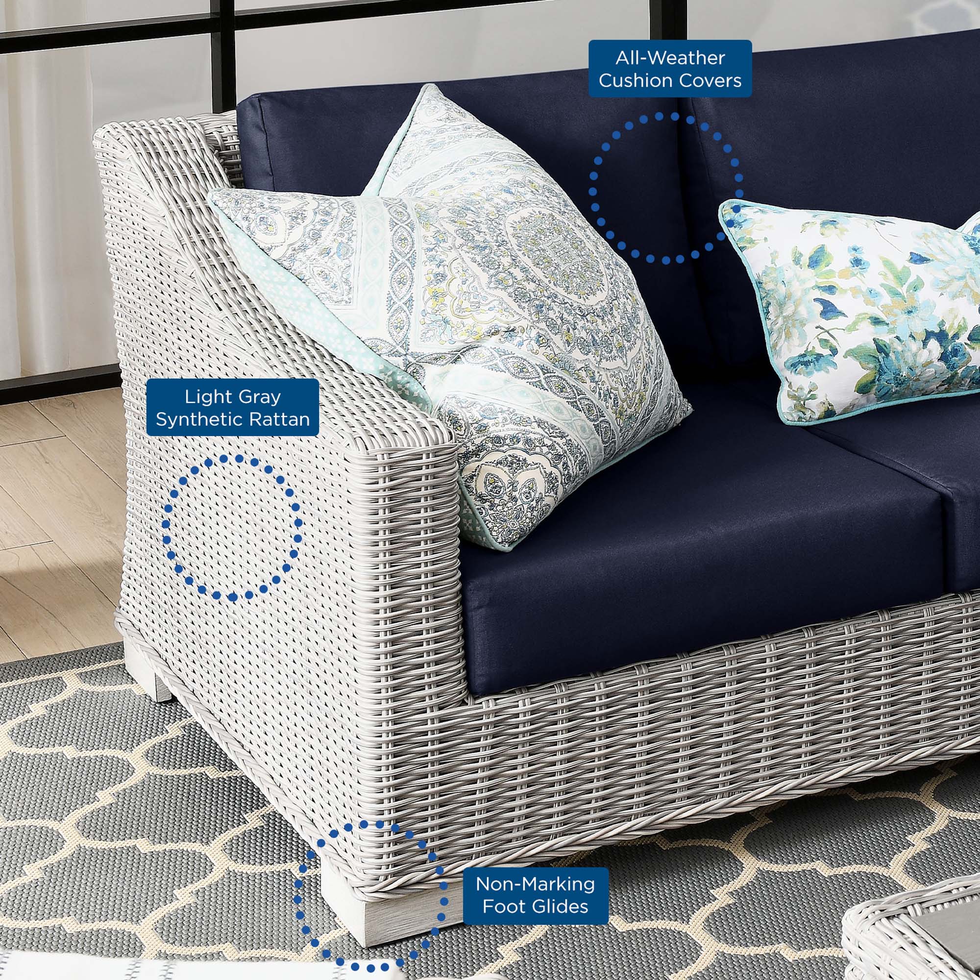 Modway Conway 4-Piece Outdoor Patio Wicker Rattan Furniture Set