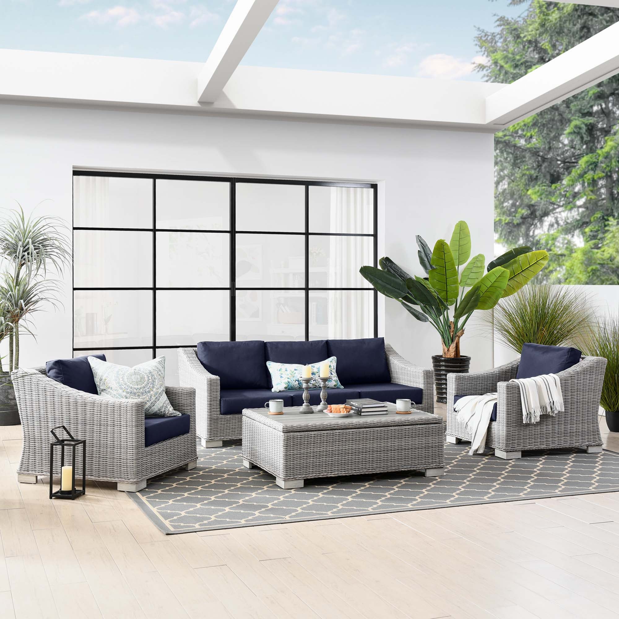 Modway Conway 4-Piece Outdoor Patio Wicker Rattan Furniture Set
