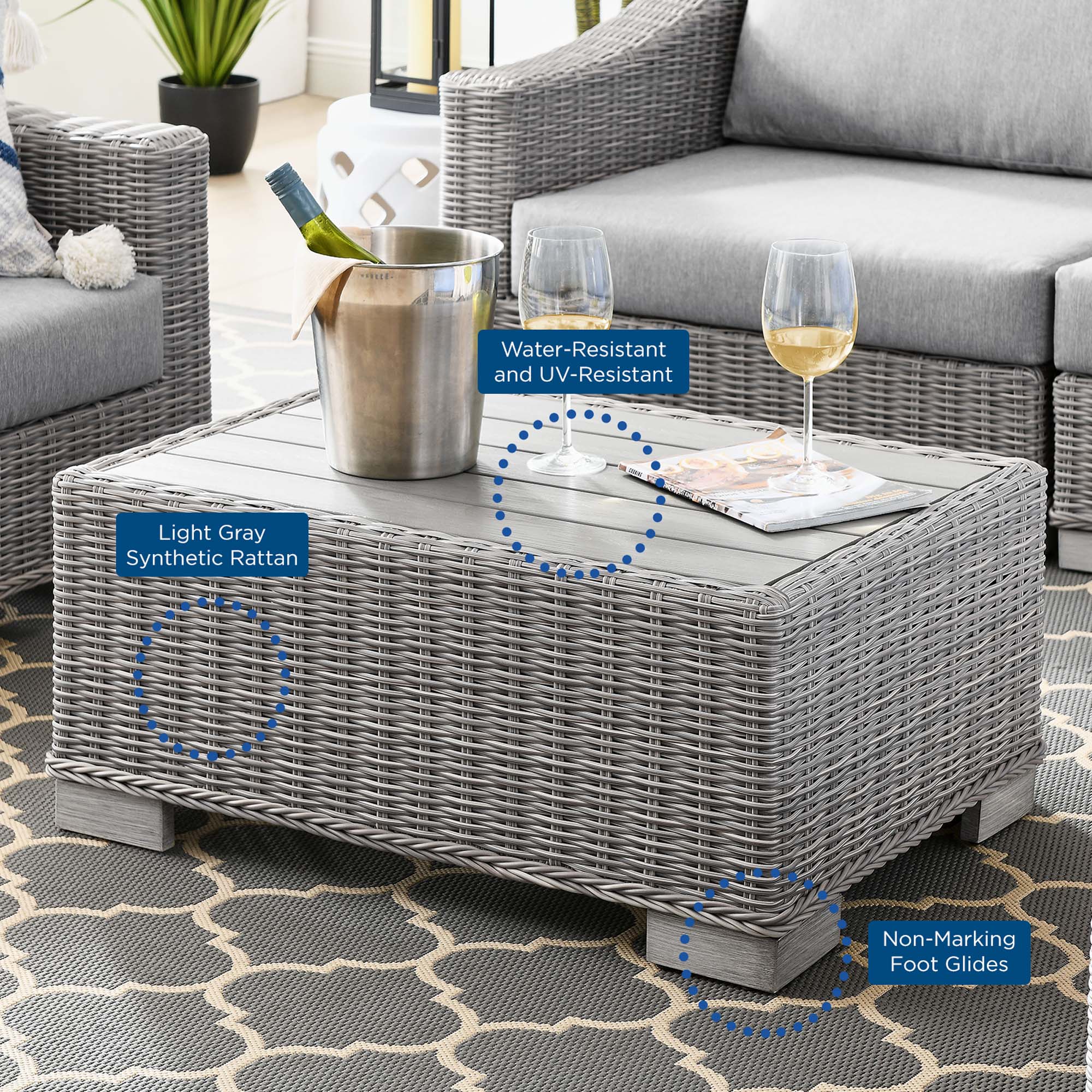 Modway Conway 5-Piece Outdoor Patio Wicker Rattan Furniture Set