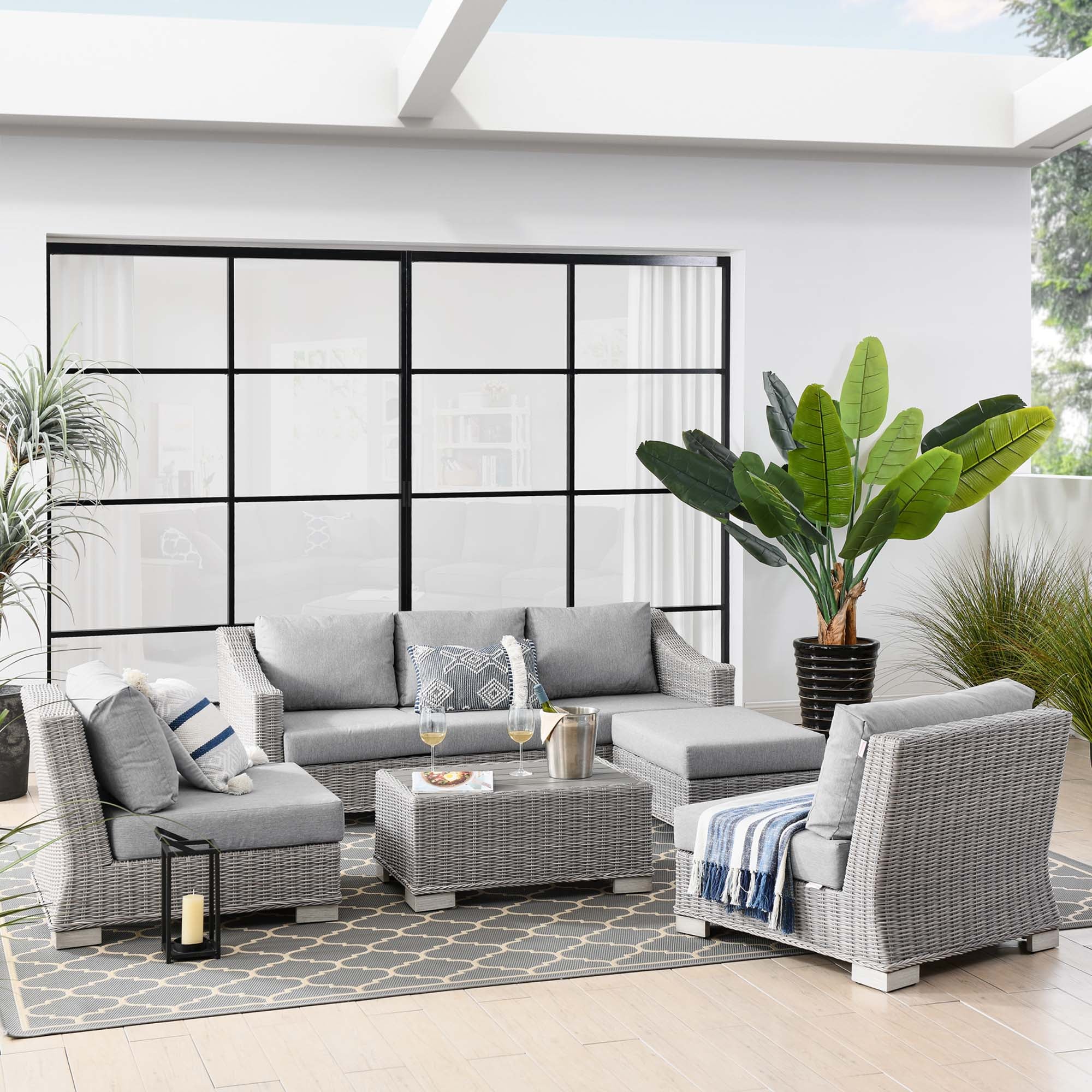 Modway Conway 5-Piece Outdoor Patio Wicker Rattan Furniture Set