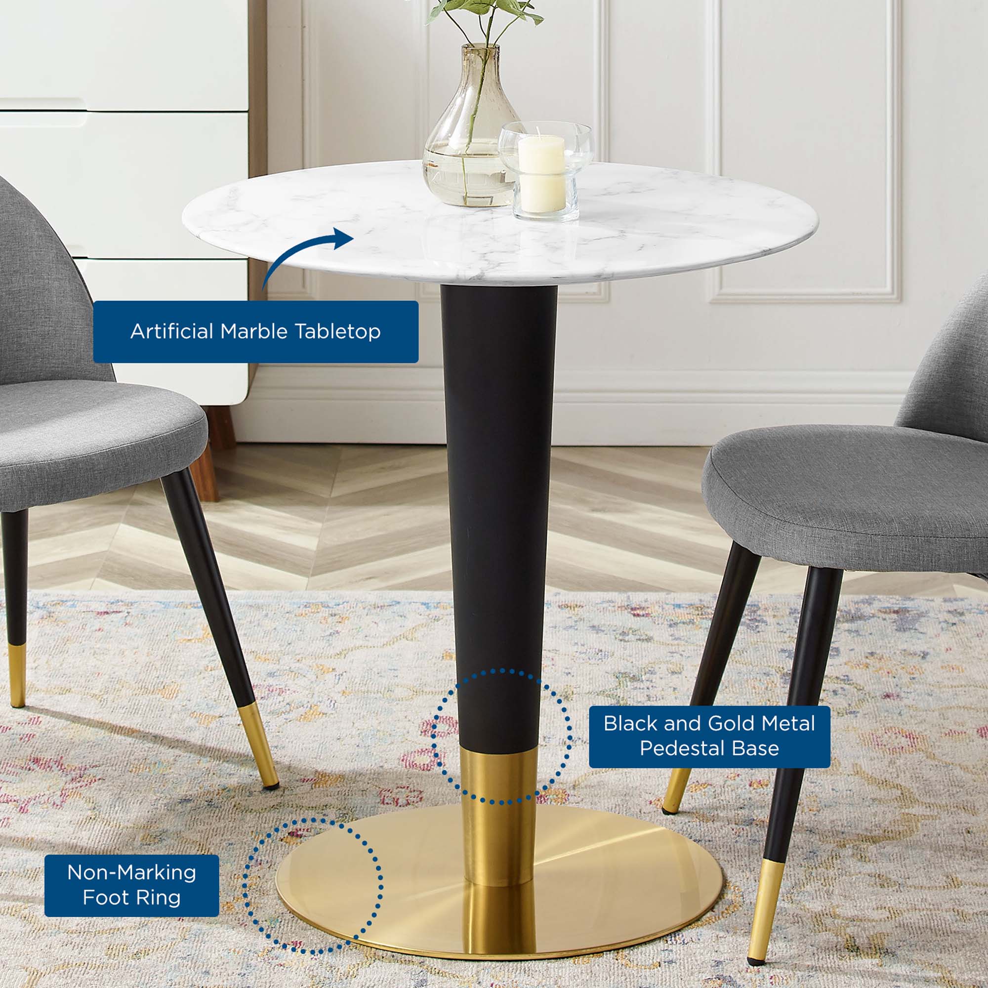 Modway Zinque 28" Artificial Marble Dining Table