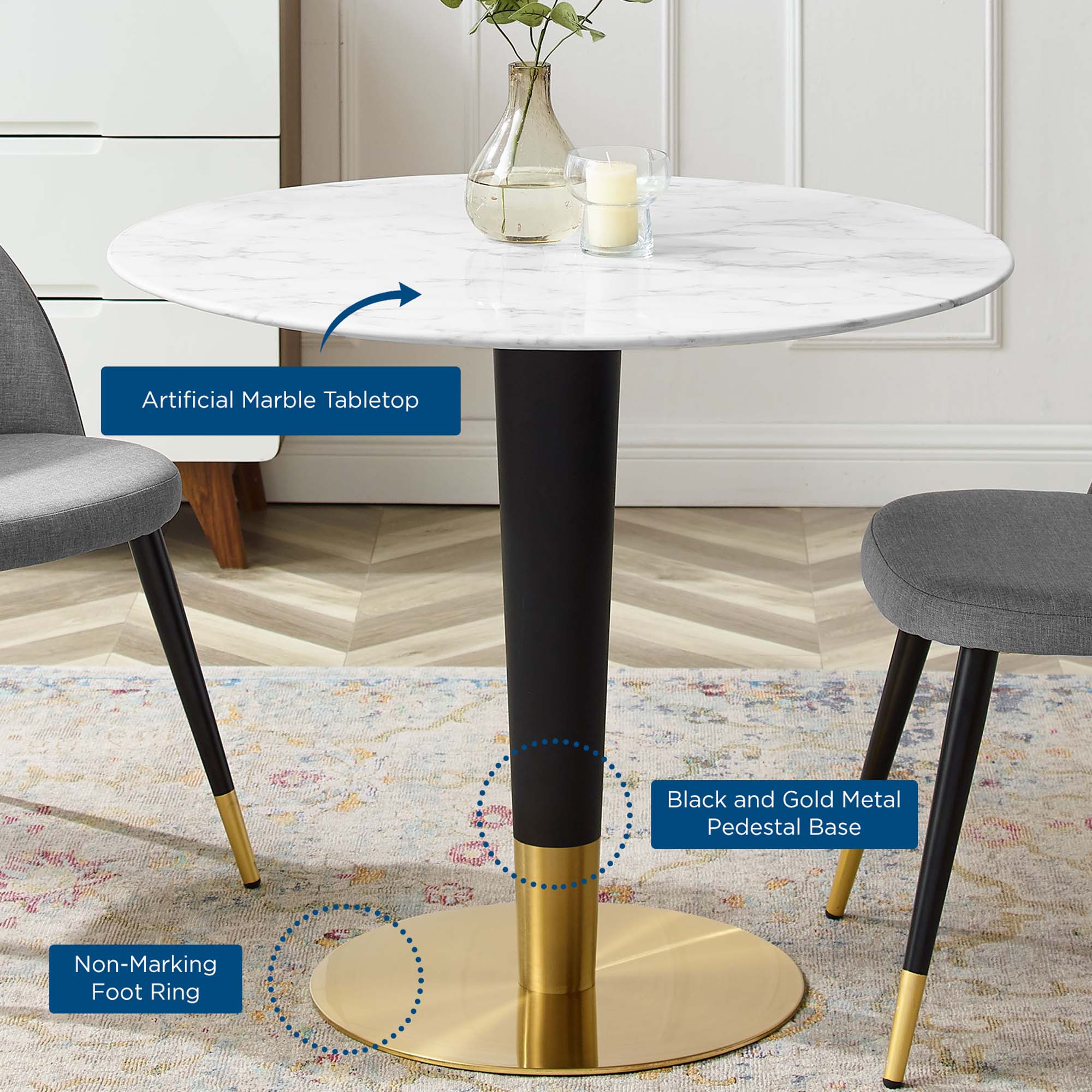 Modway Zinque 36" Artificial Marble Dining Table