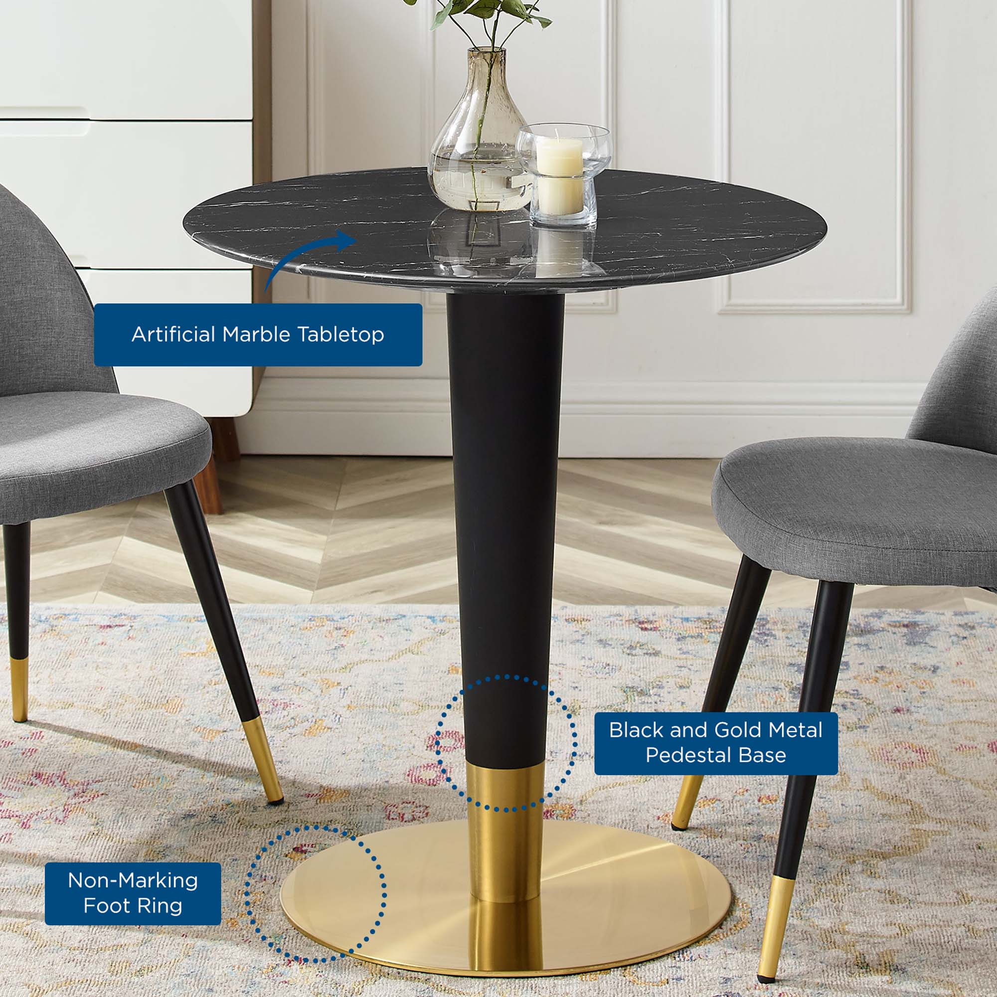 Modway Zinque 28" Artificial Marble Dining Table