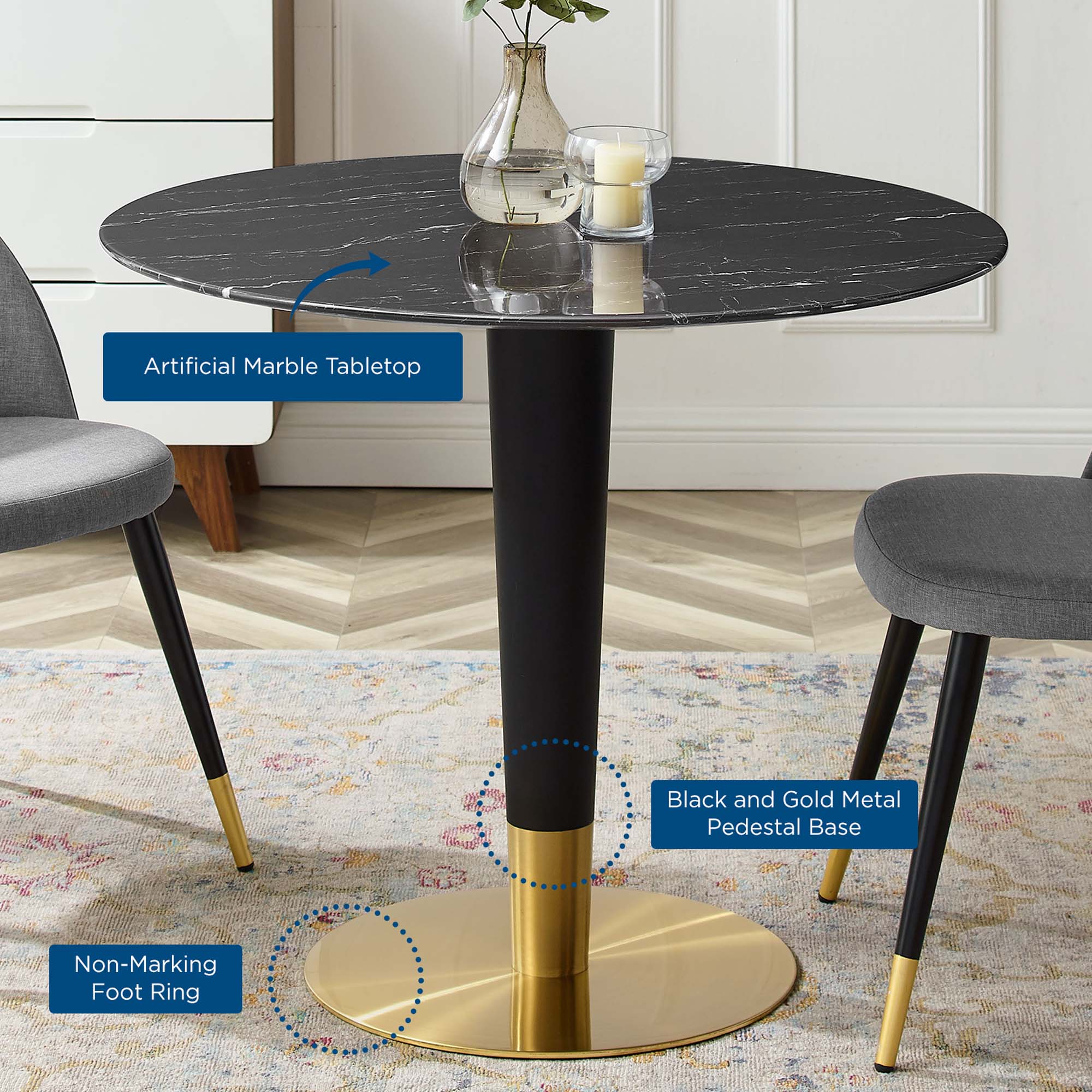 Modway Zinque 36" Artificial Marble Dining Table