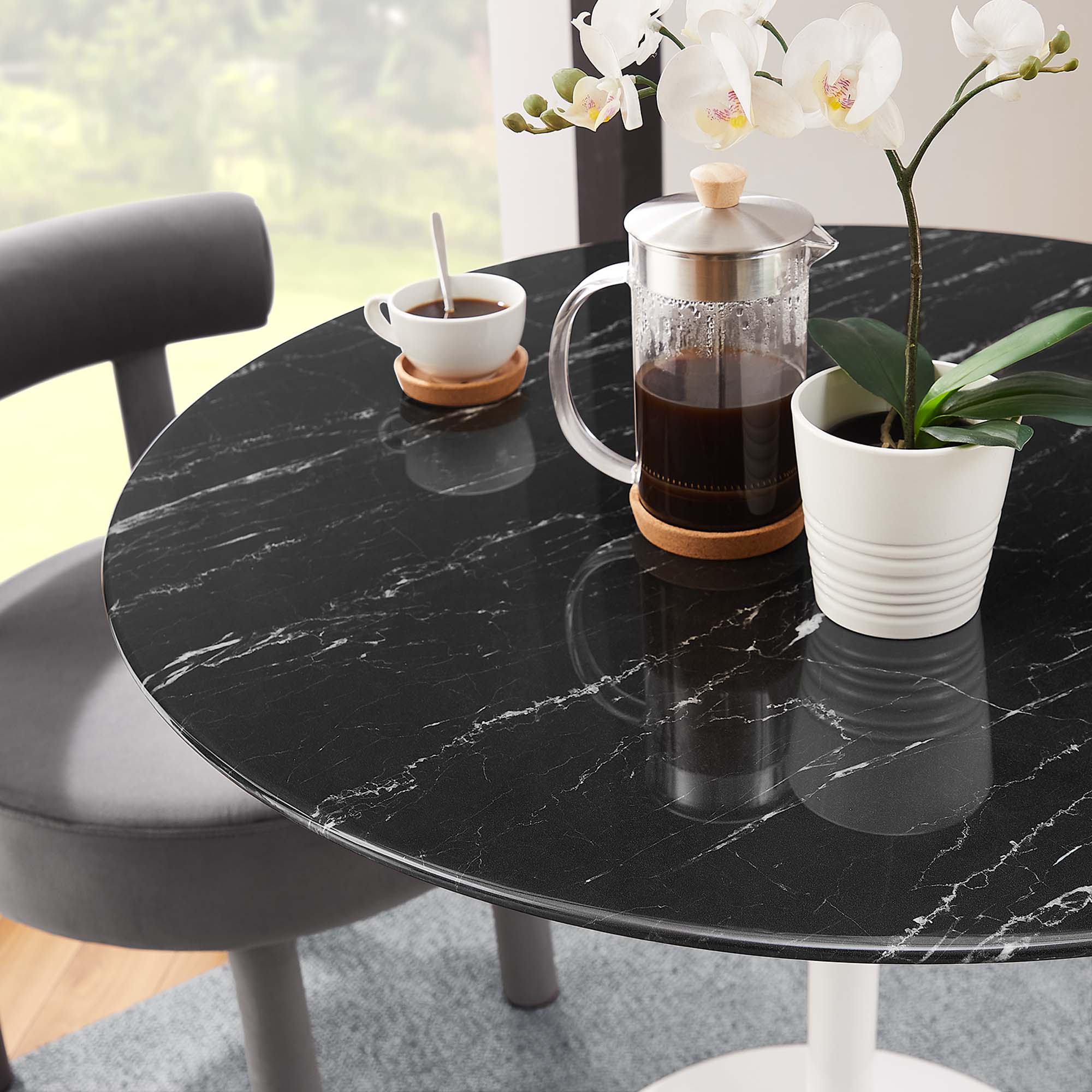 Modway Lippa 36" Round Faux Marble Dining Table
