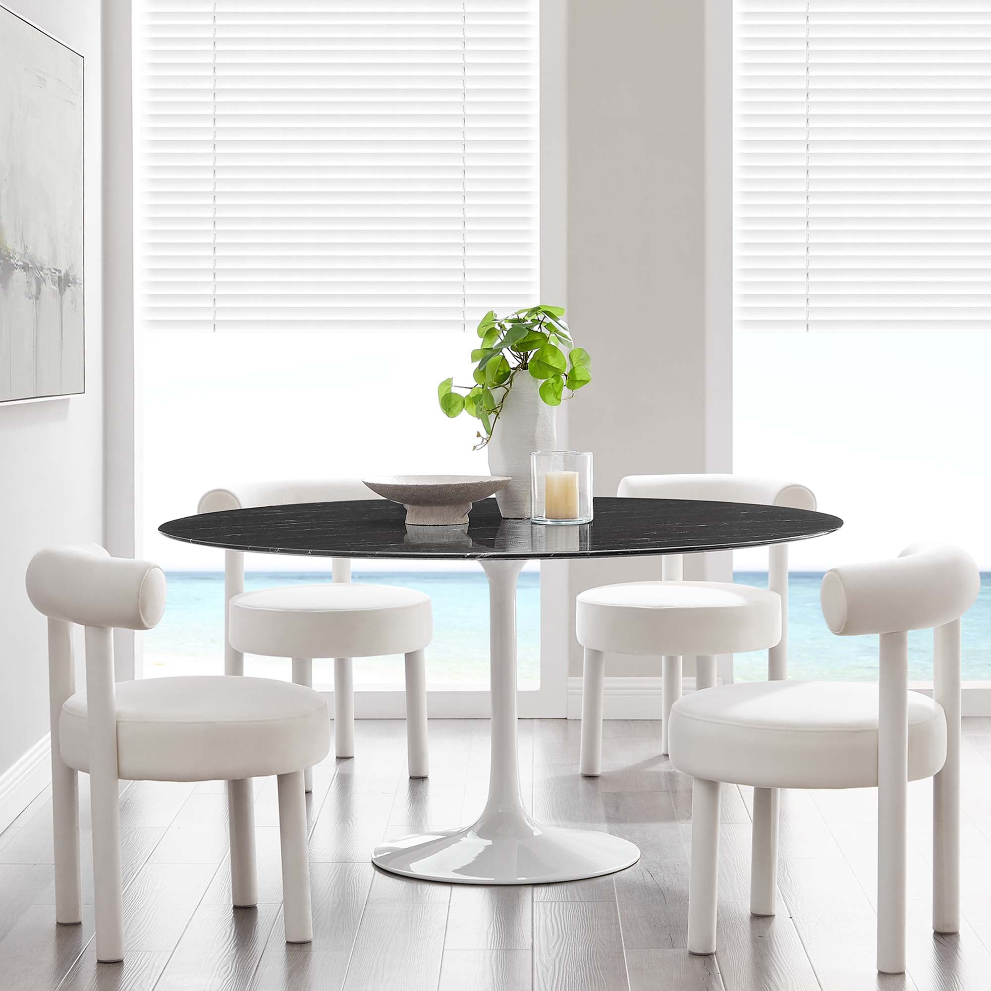 Modway Lippa 60" Round Faux Marble Dining Table