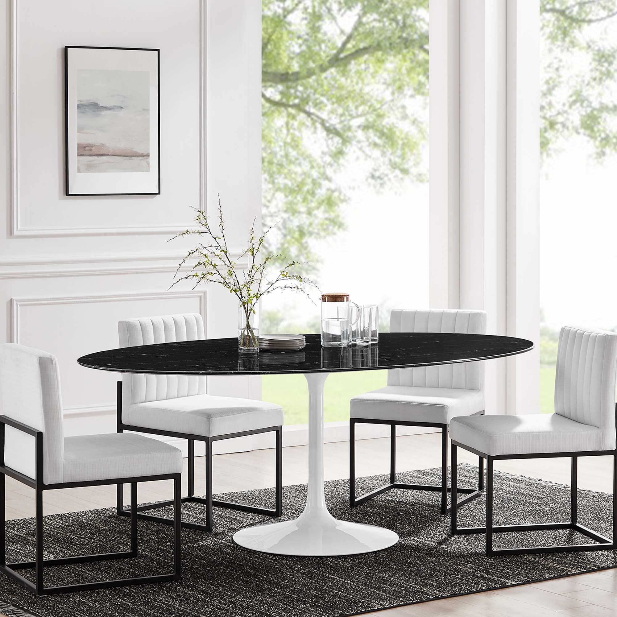 Modway Lippa 78" Oval Faux Marble Dining Table