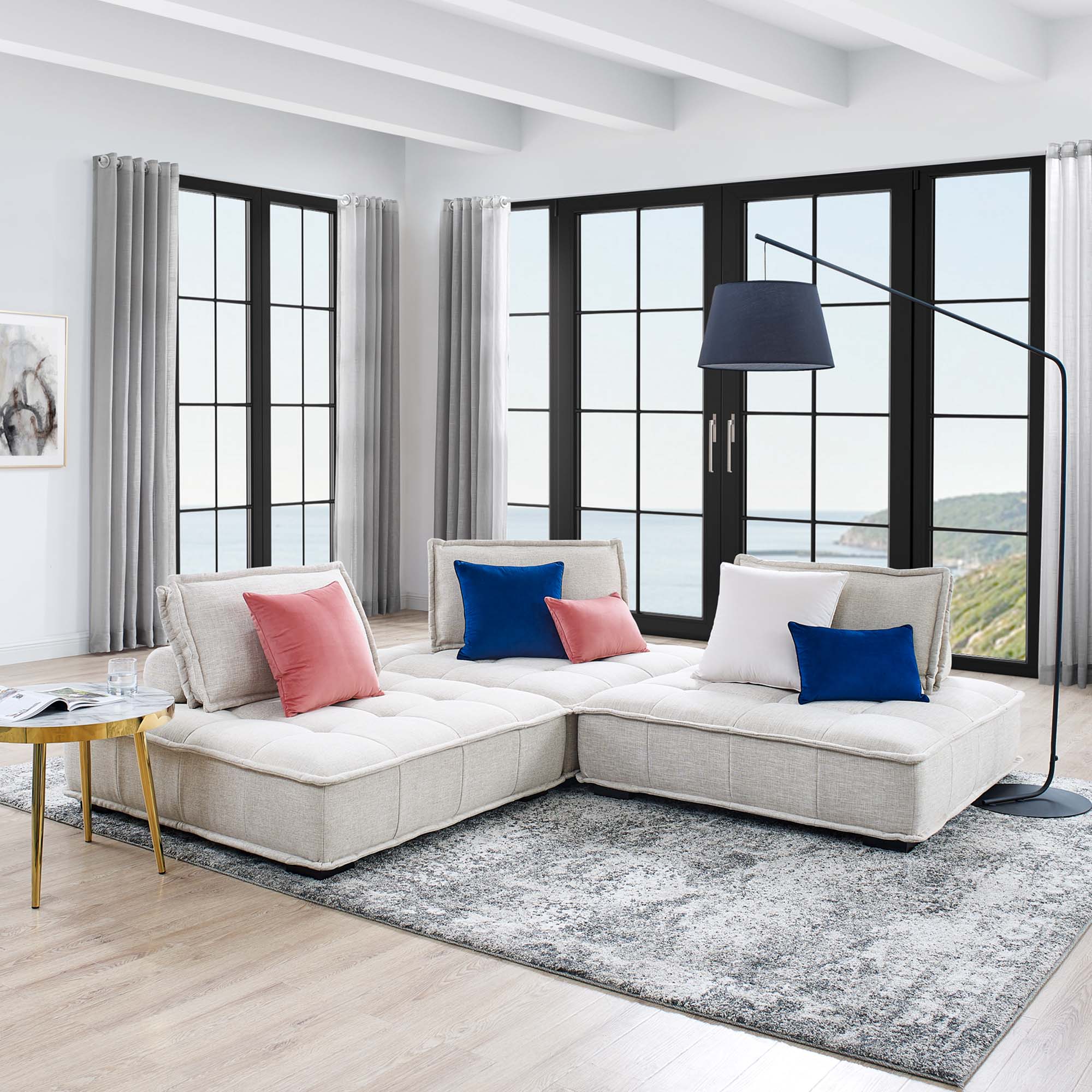 Modway Saunter 3-Piece Tufted Fabric Fabric Sofa