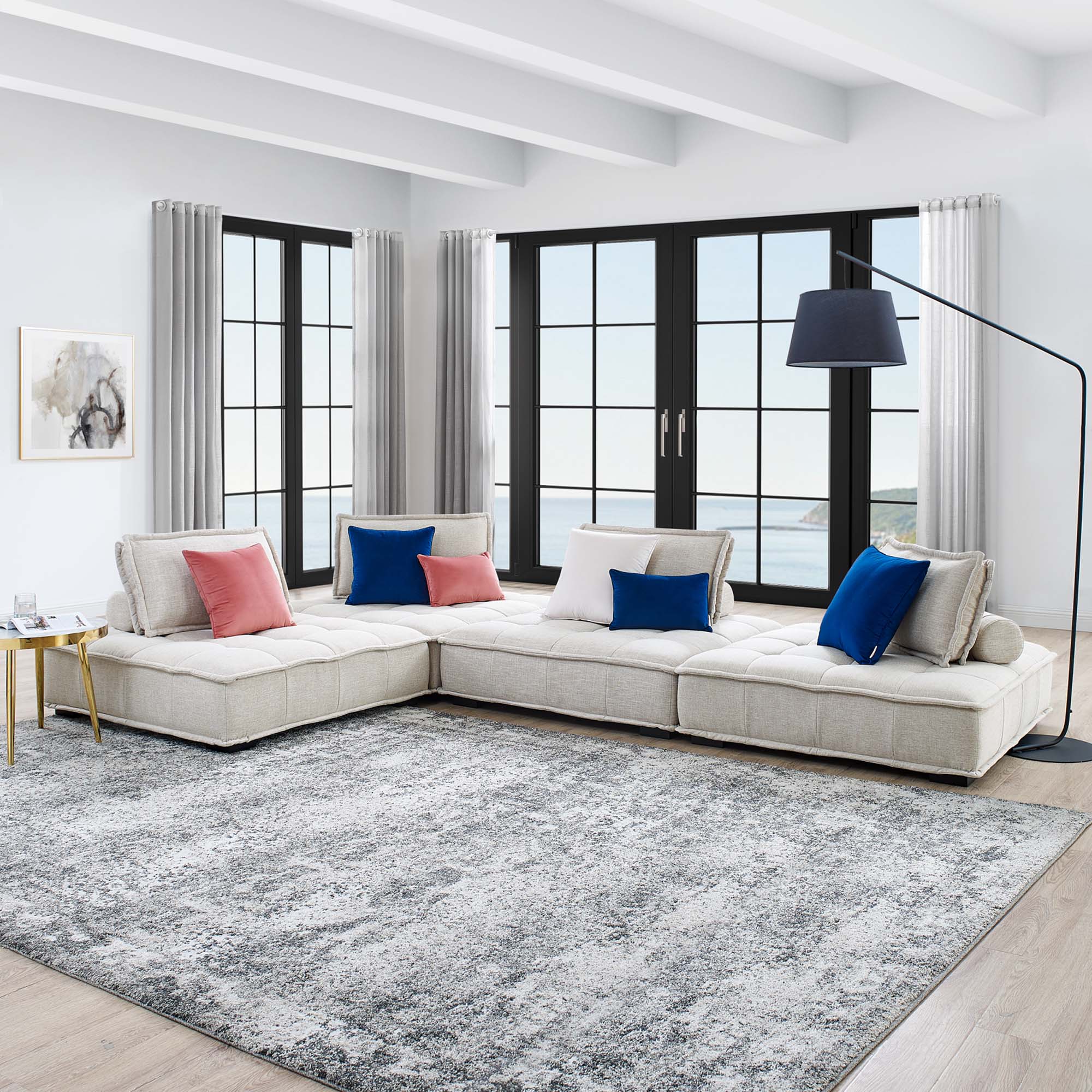 Modway Saunter 4-Piece Tufted Fabric Fabric Sectional Sofa