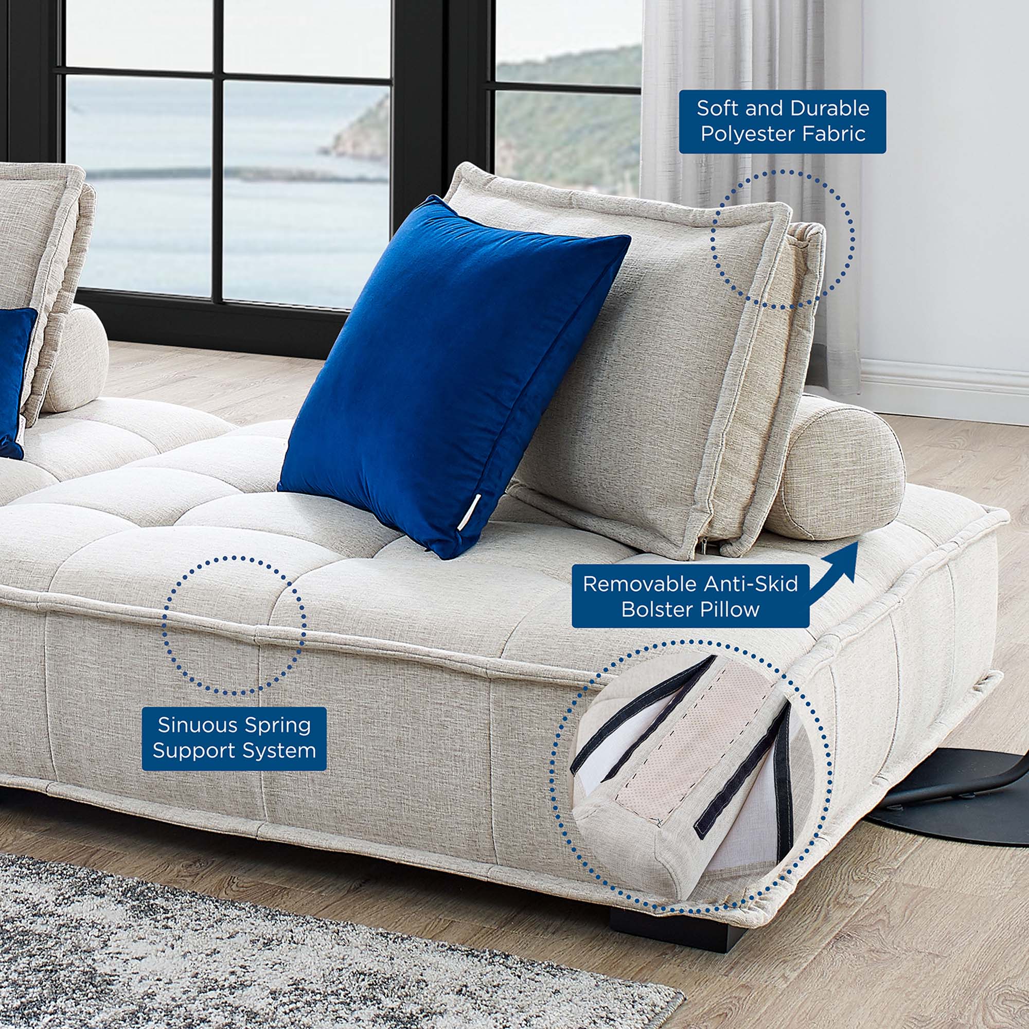 Modway Saunter 5-Piece Tufted Fabric Fabric Sectional Sofa