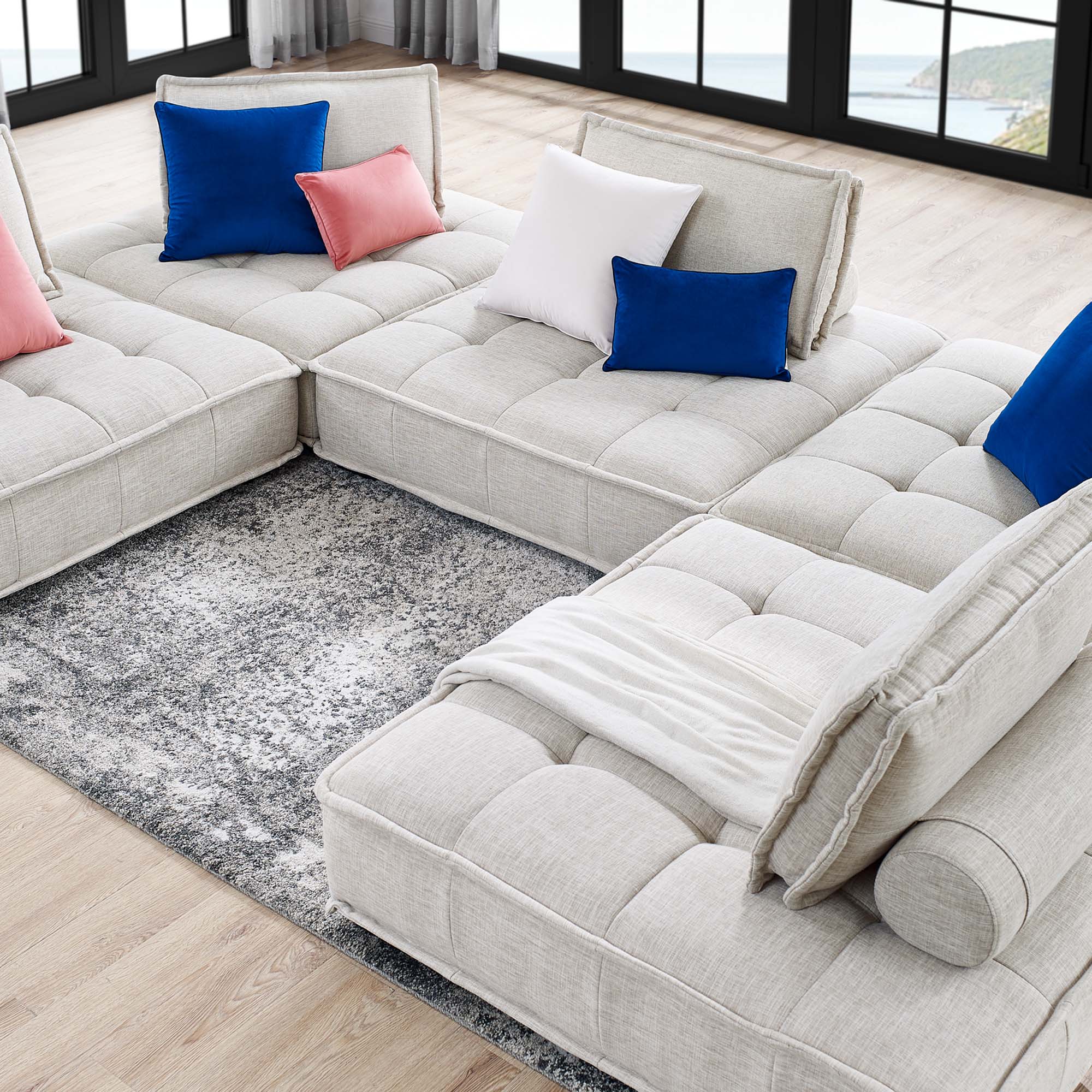 Modway Saunter 5-Piece Tufted Fabric Fabric Sectional Sofa