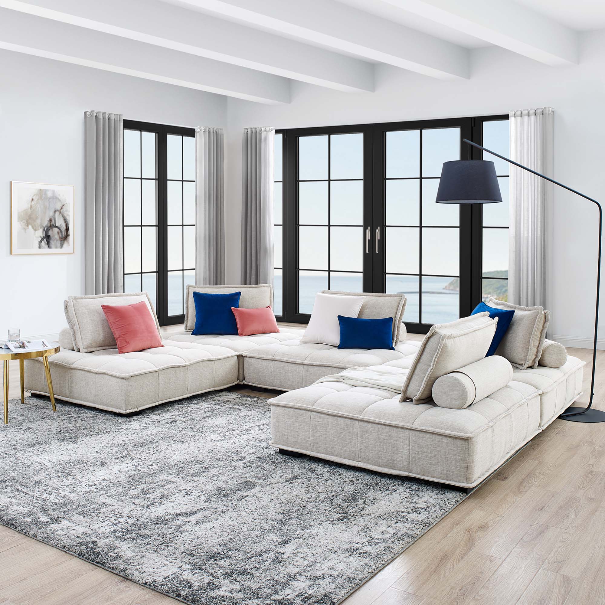 Modway Saunter 5-Piece Tufted Fabric Fabric Sectional Sofa