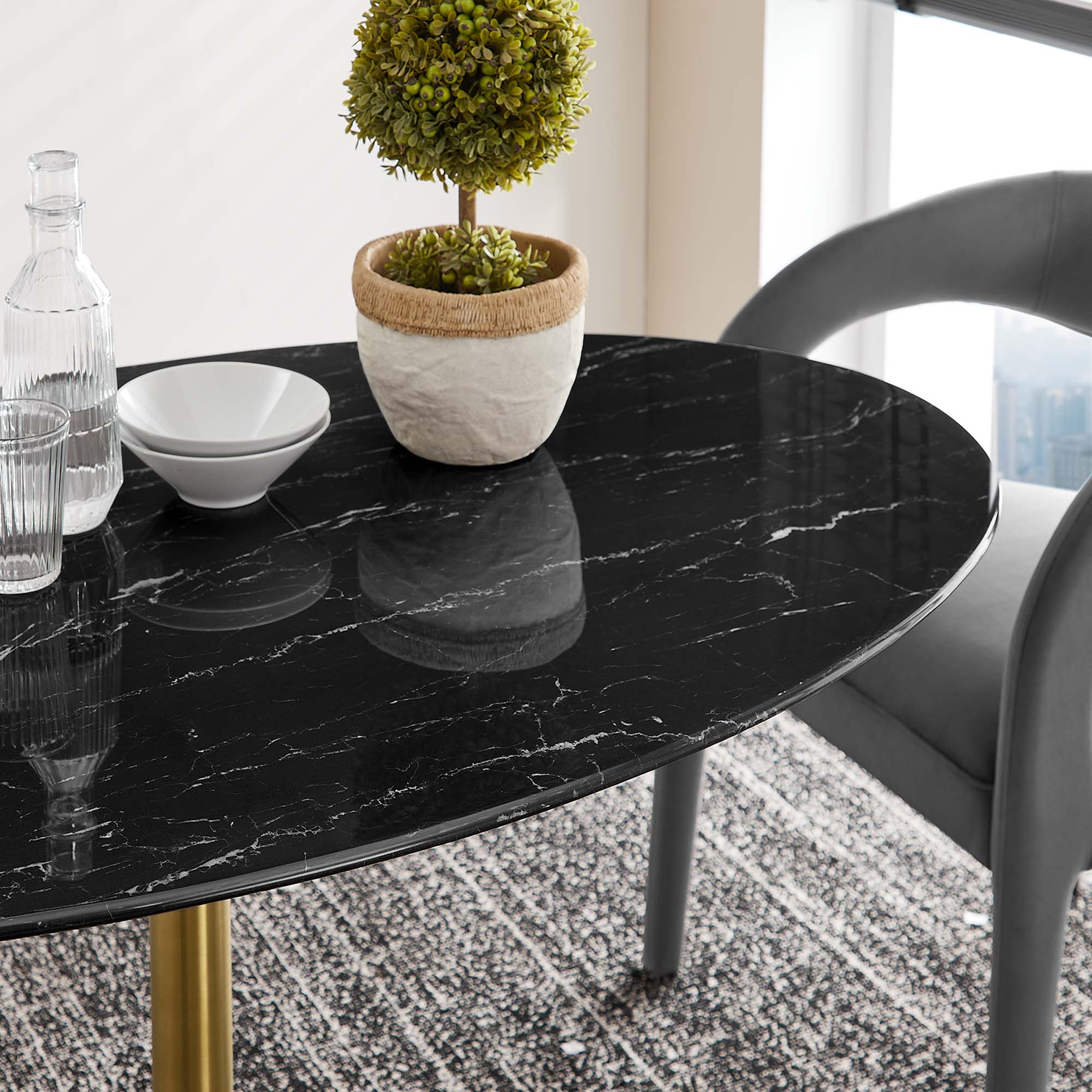 Modway Lippa 54" Oval Faux Marble Dining Table
