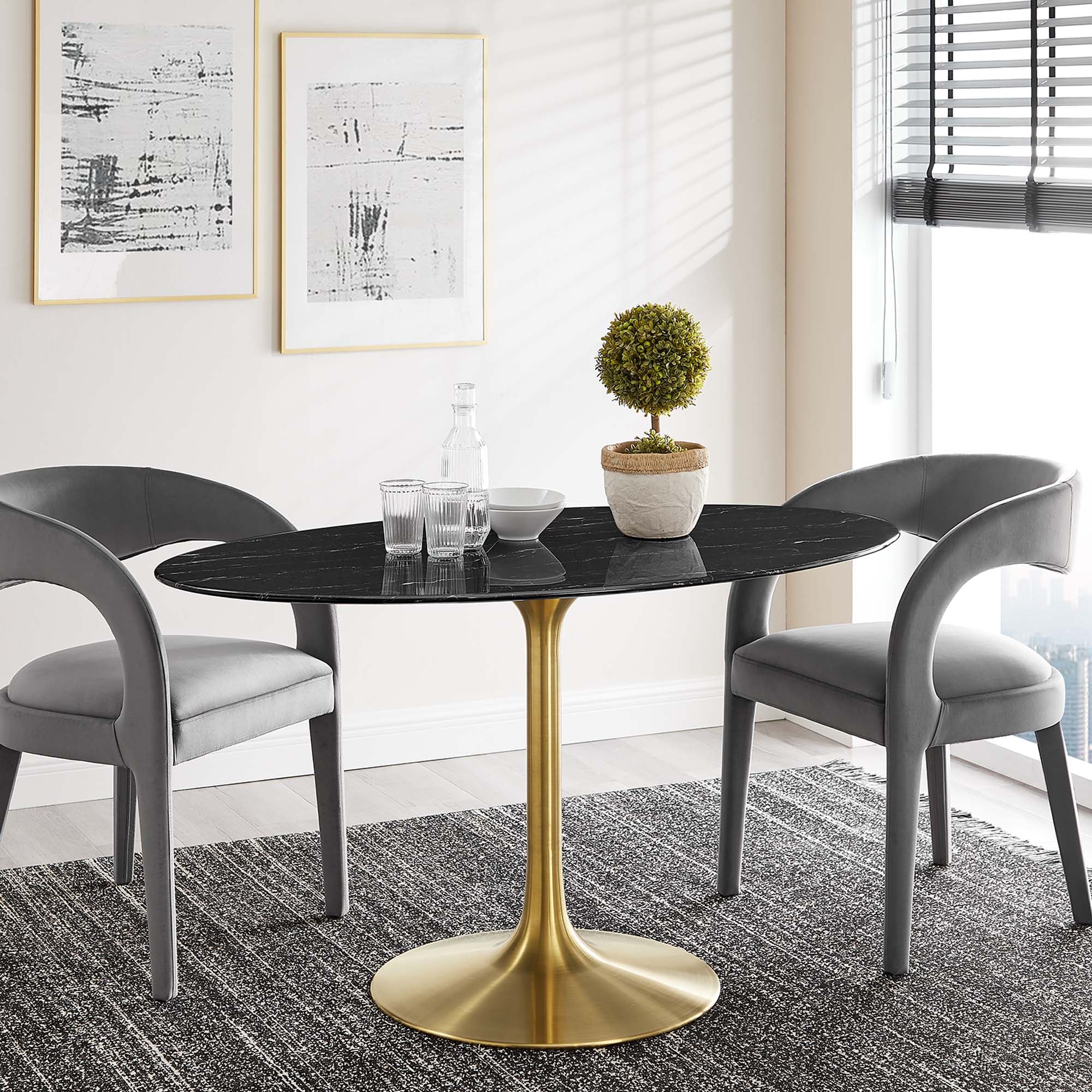Modway Lippa 54" Oval Faux Marble Dining Table