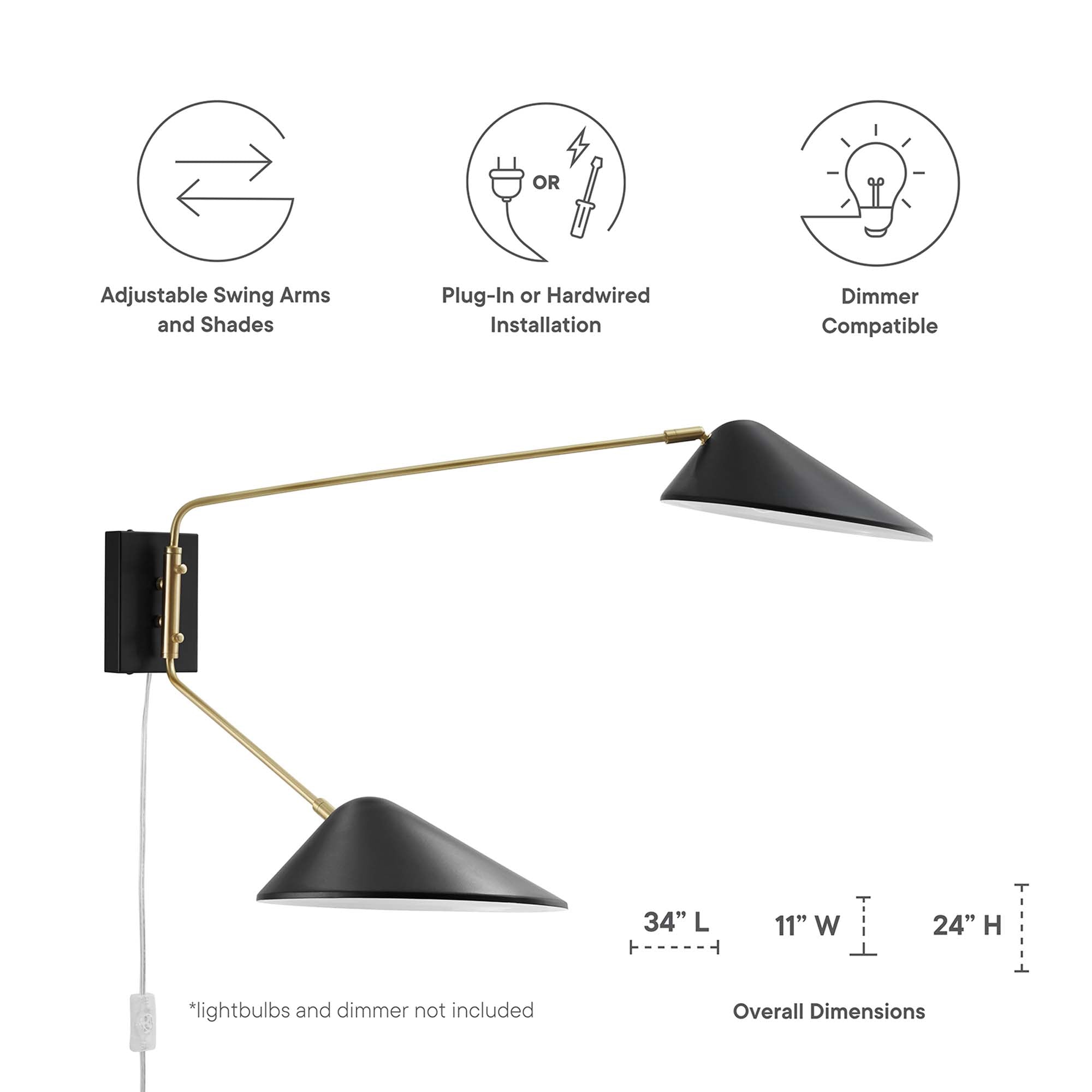 Modway Journey 2-Light Swing Arm Wall Sconce