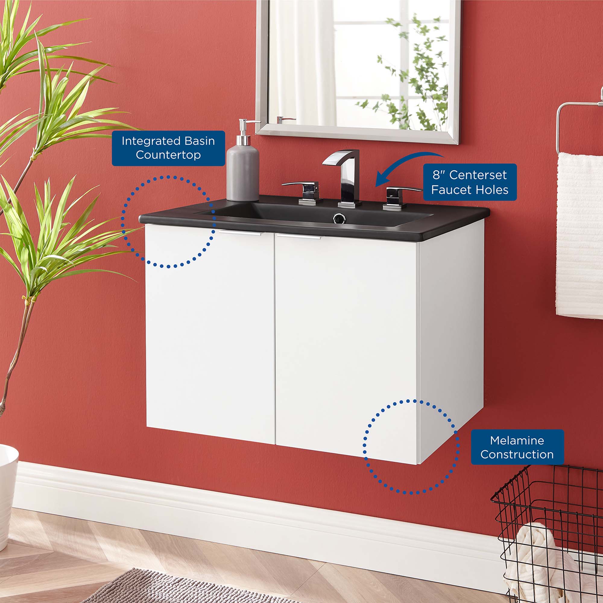 Modway Maybelle 24" Wall-Mount Bathroom Vanity
