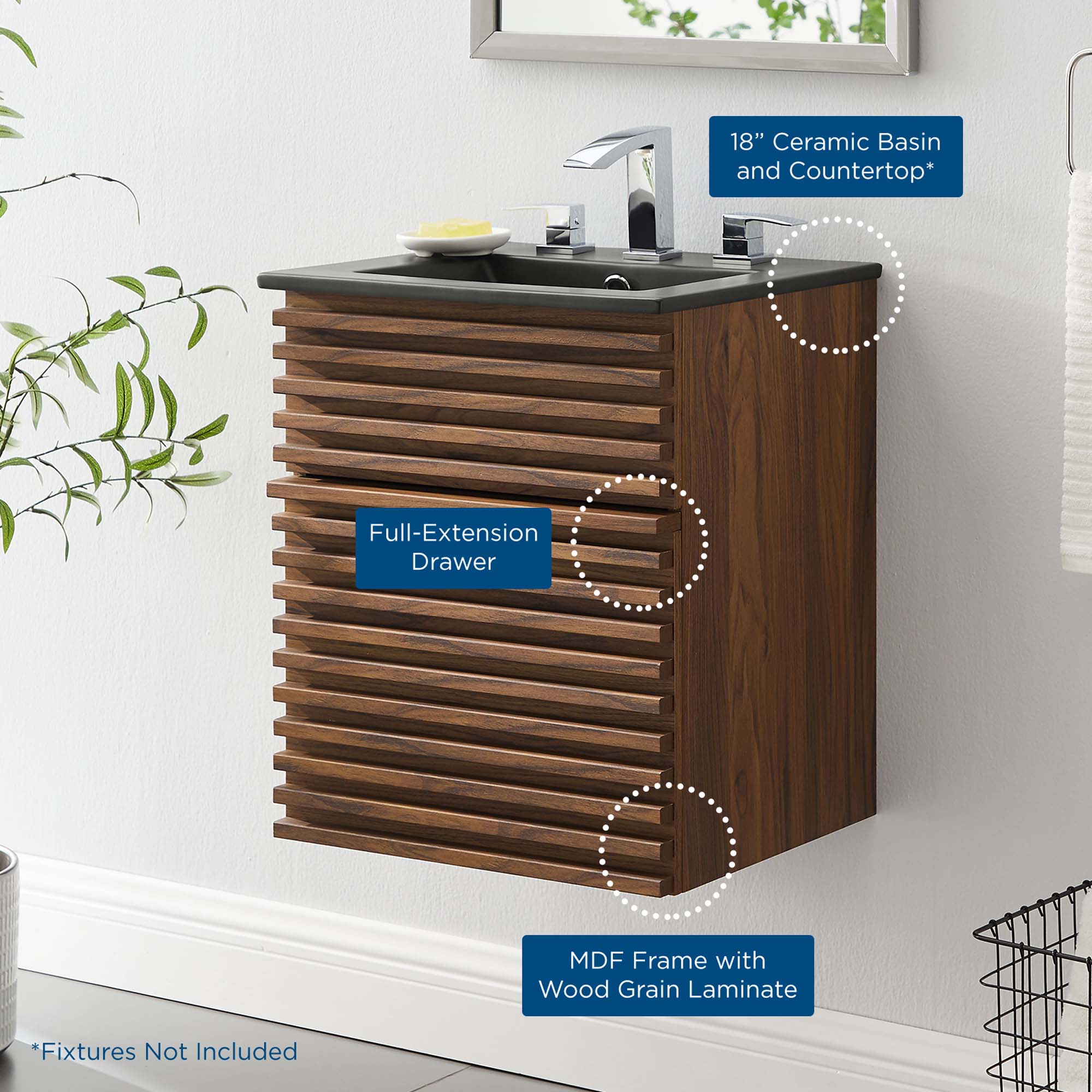 Modway Render 18" Wall-Mount Bathroom Vanity